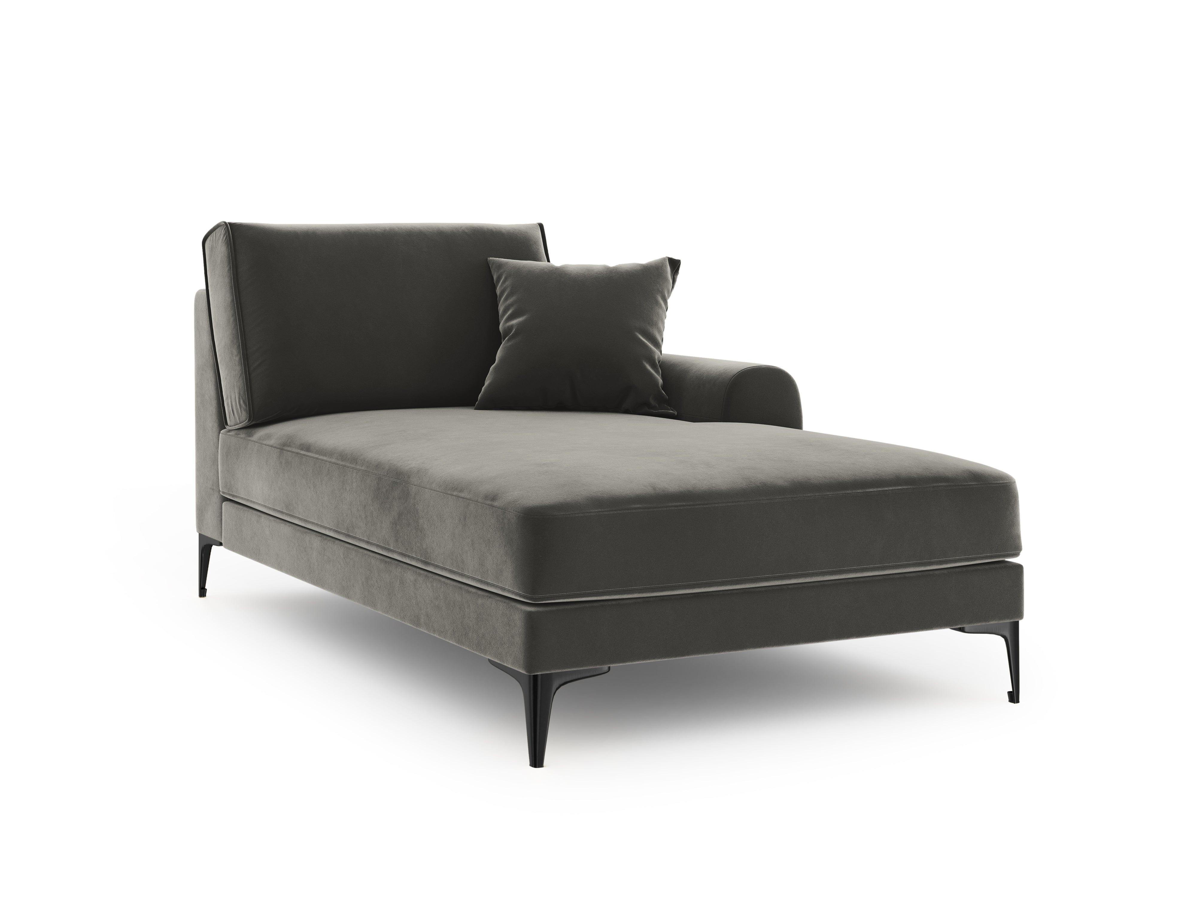 Szezlong aksamitny prawostronny MADARA szary z czarną podstawą Mazzini Sofas Eye on Design