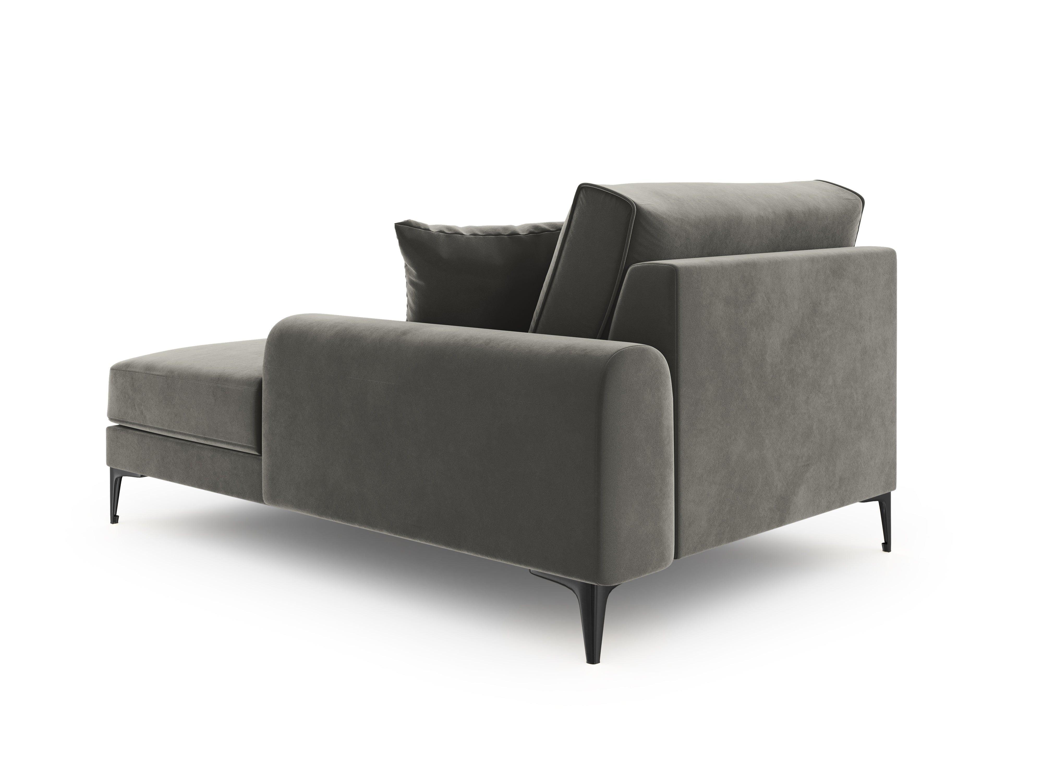 Szezlong aksamitny prawostronny MADARA szary z czarną podstawą Mazzini Sofas Eye on Design