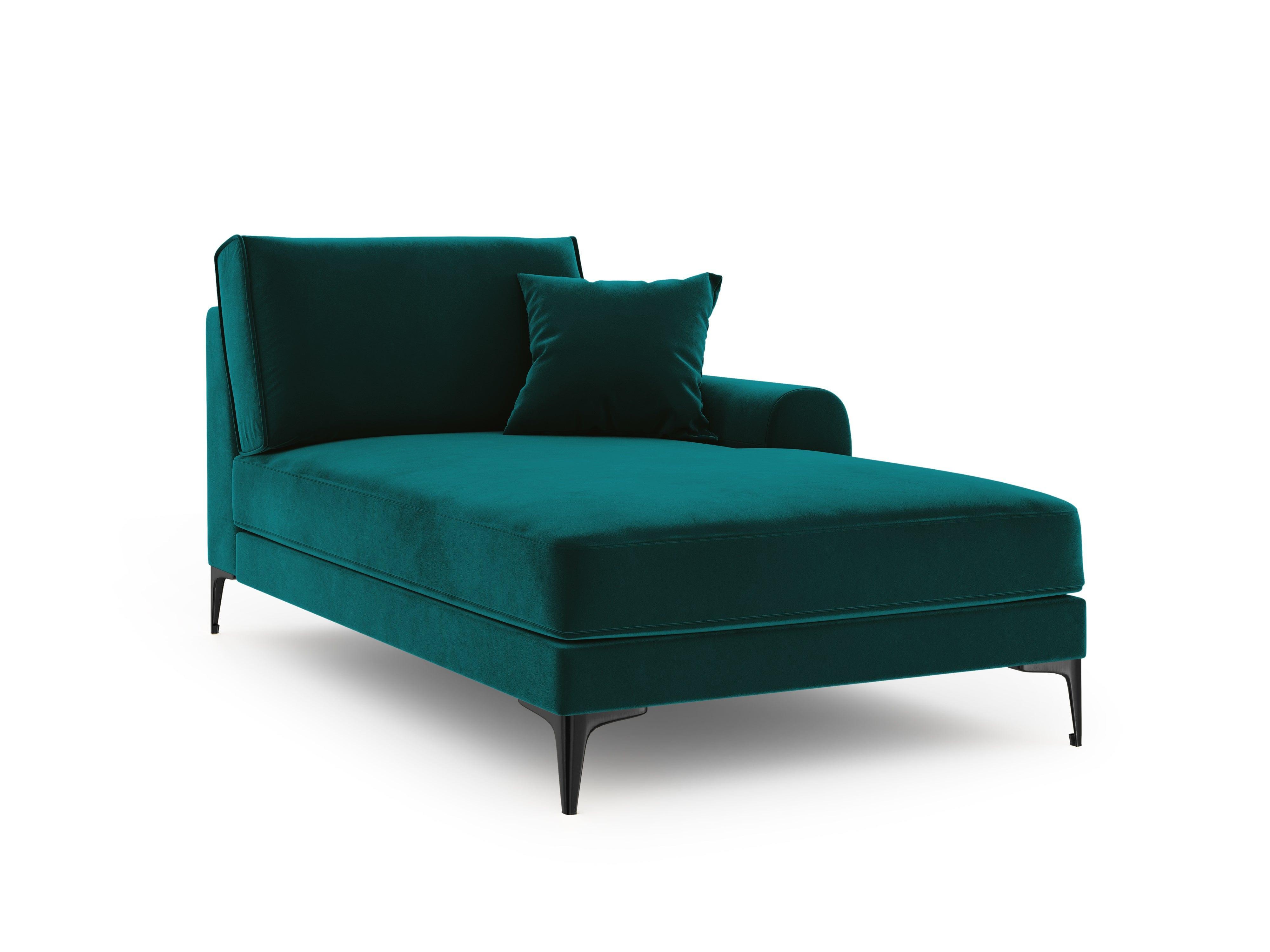 Szezlong aksamitny prawostronny MADARA turkusowy z czarną podstawą Mazzini Sofas Eye on Design