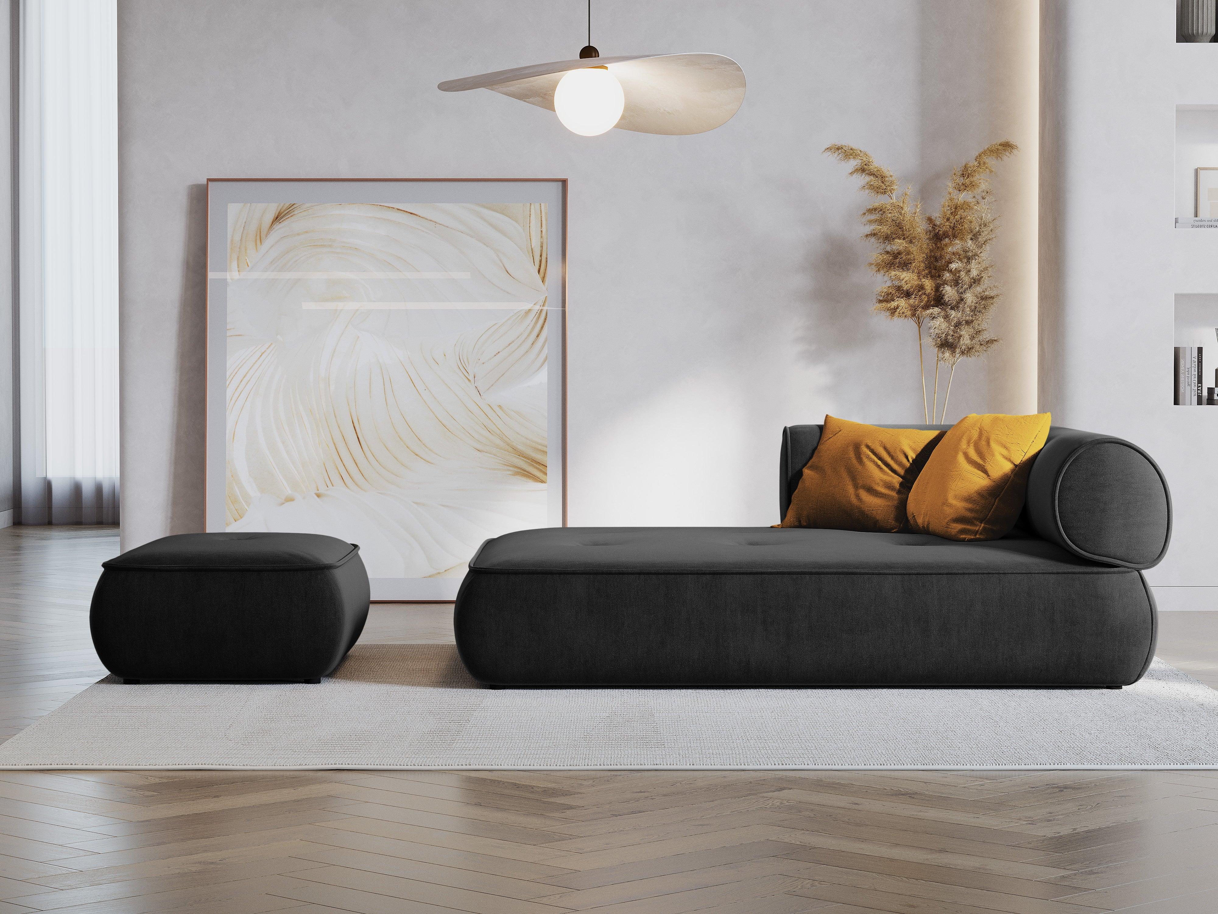 Szezlong w tkaninie szenilowej lewostronny LILY antracytowy Maison Heritage Eye on Design