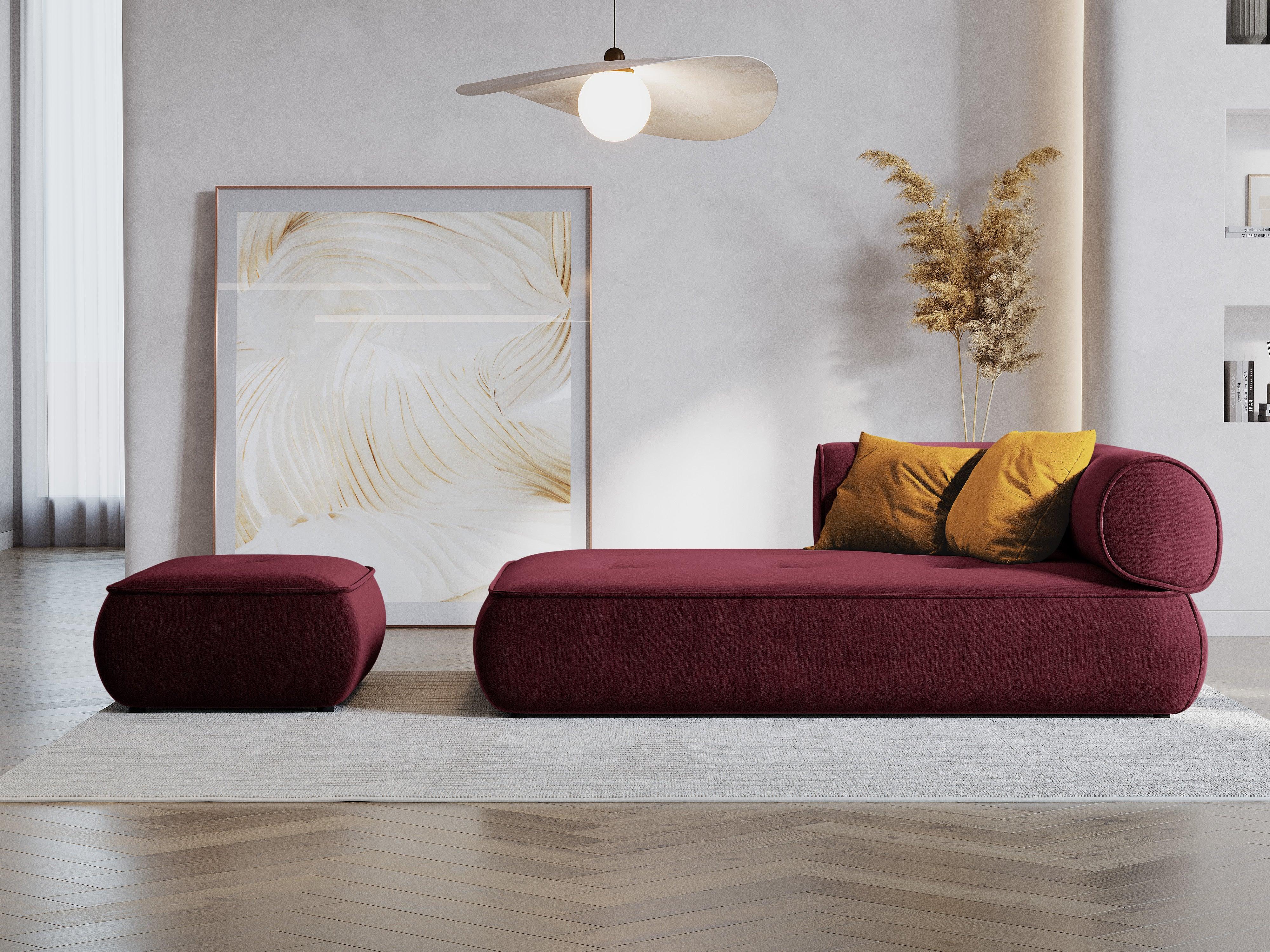 Szezlong w tkaninie szenilowej lewostronny LILY burgundowy Maison Heritage Eye on Design