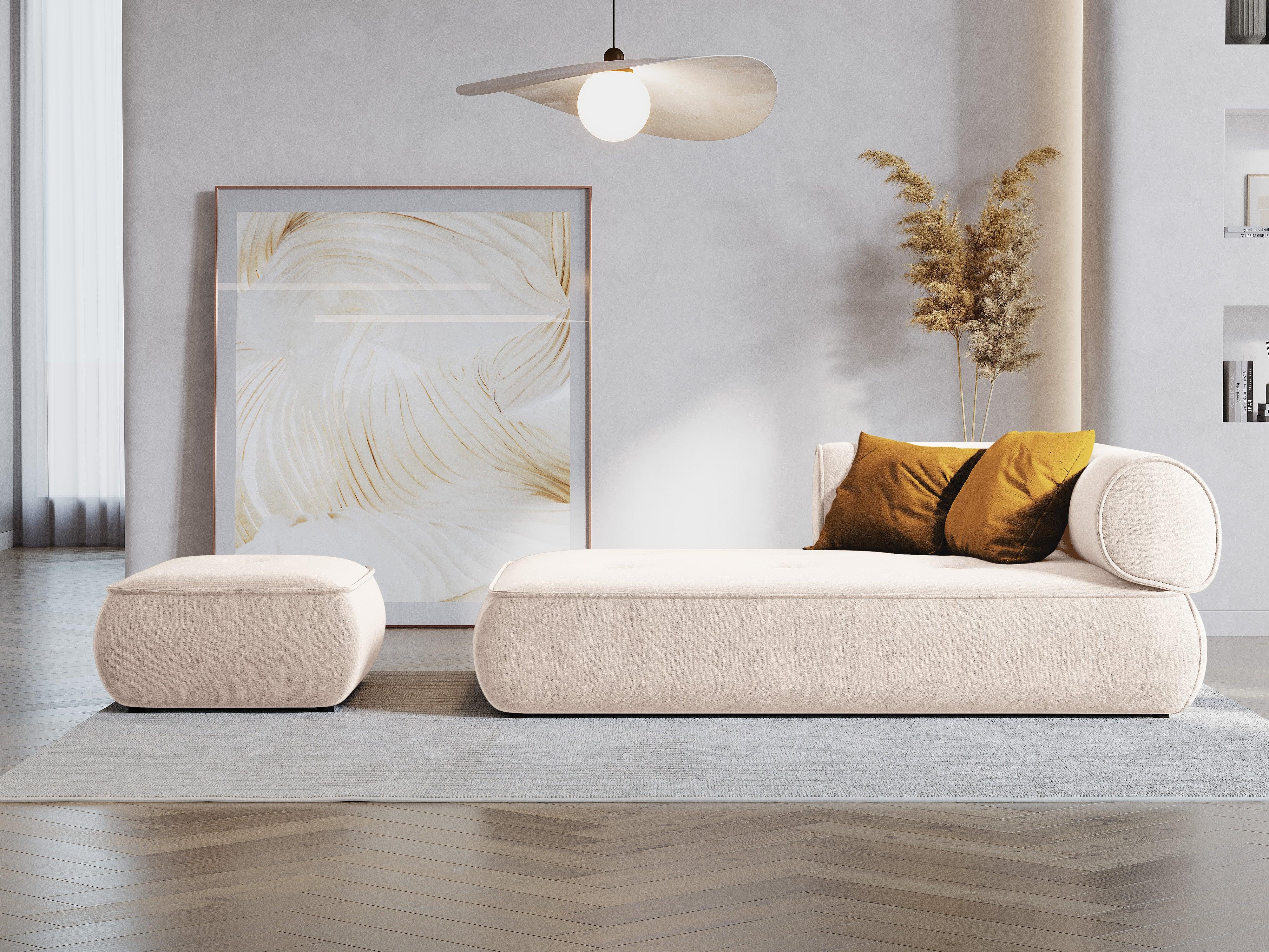 Szezlong w tkaninie szenilowej lewostronny LILY jasnobeżowy Maison Heritage Eye on Design