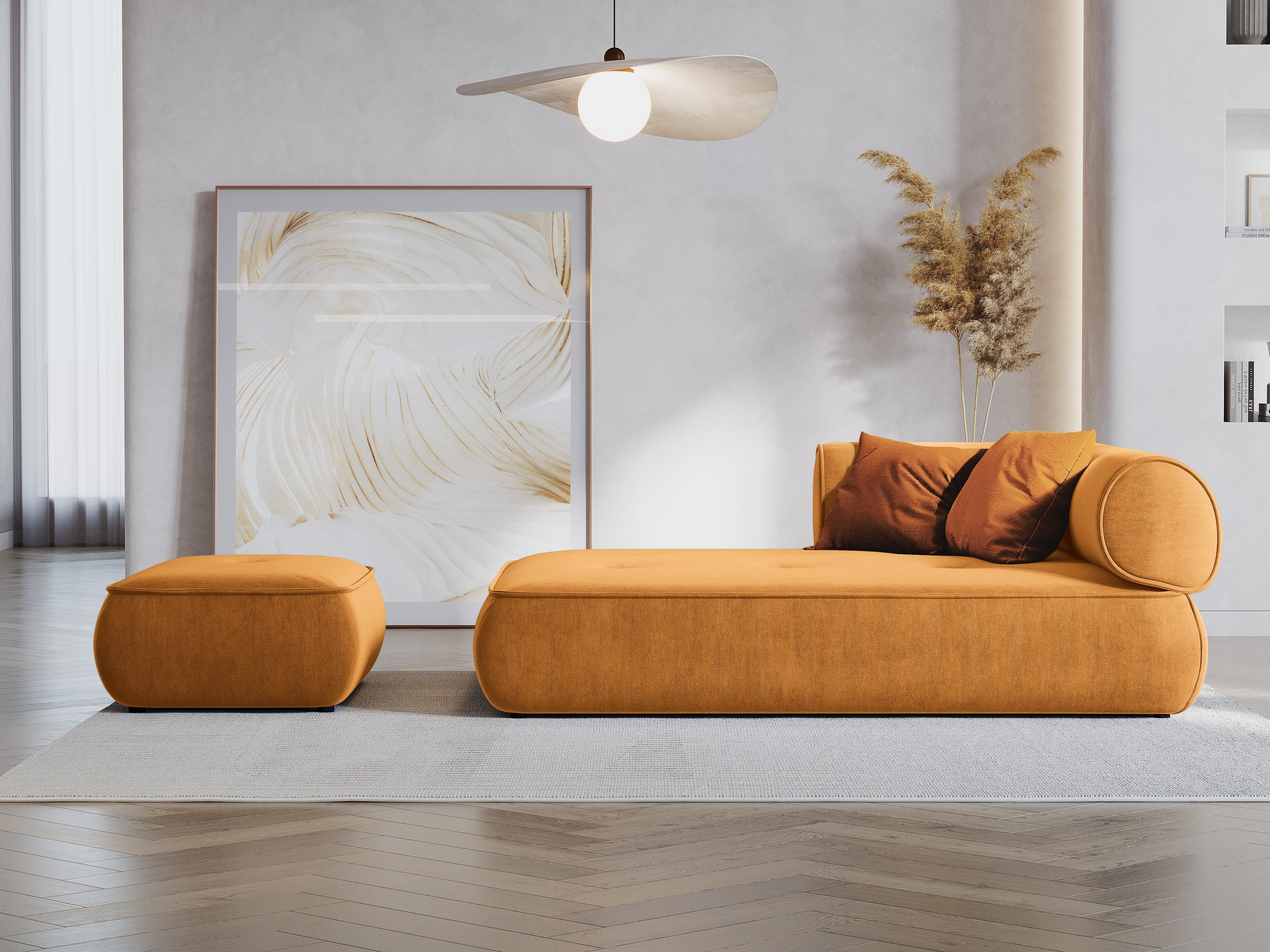 Szezlong w tkaninie szenilowej lewostronny LILY musztardowy Maison Heritage Eye on Design