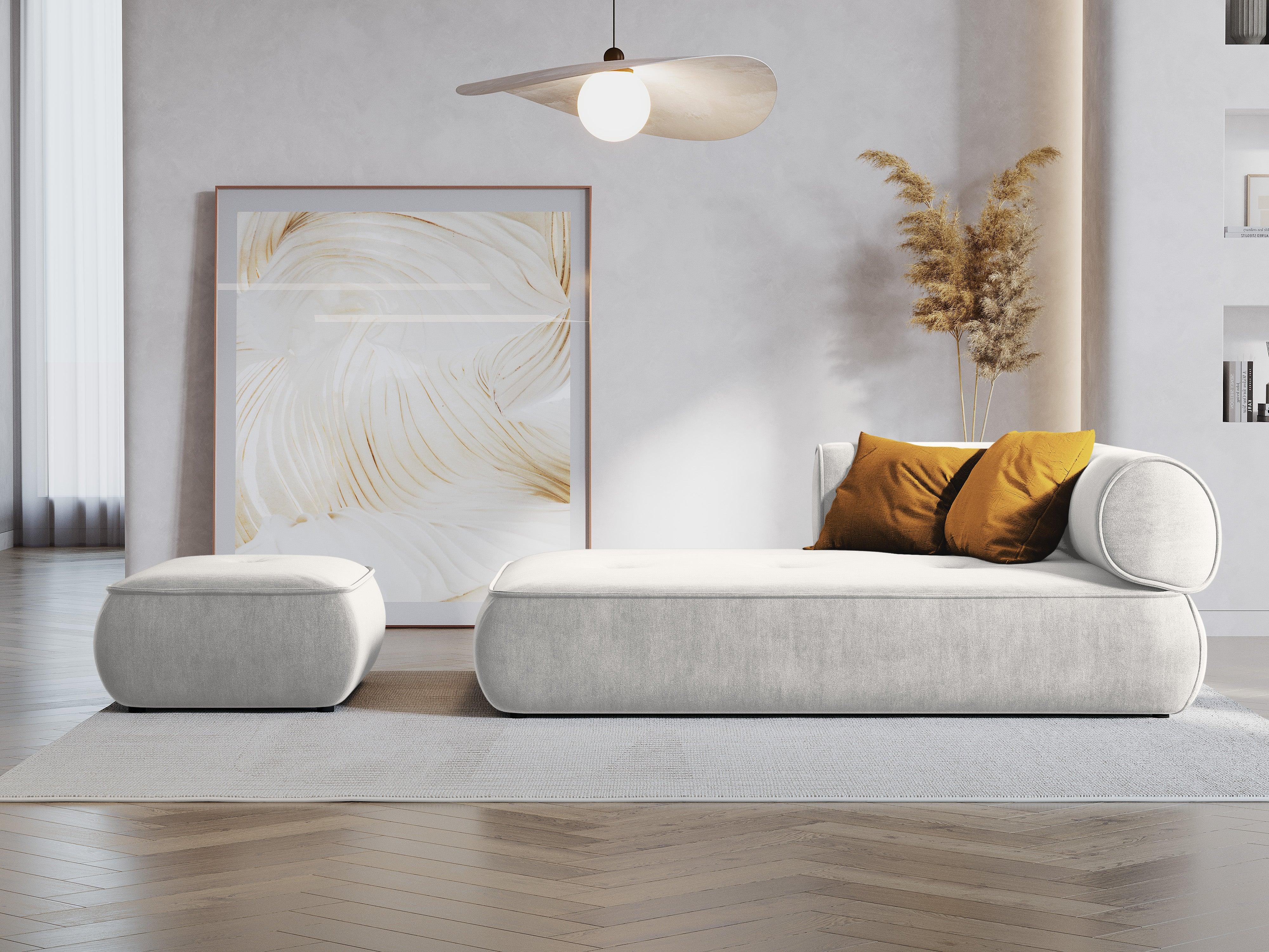 Szezlong w tkaninie szenilowej lewostronny LILY srebrny Maison Heritage Eye on Design