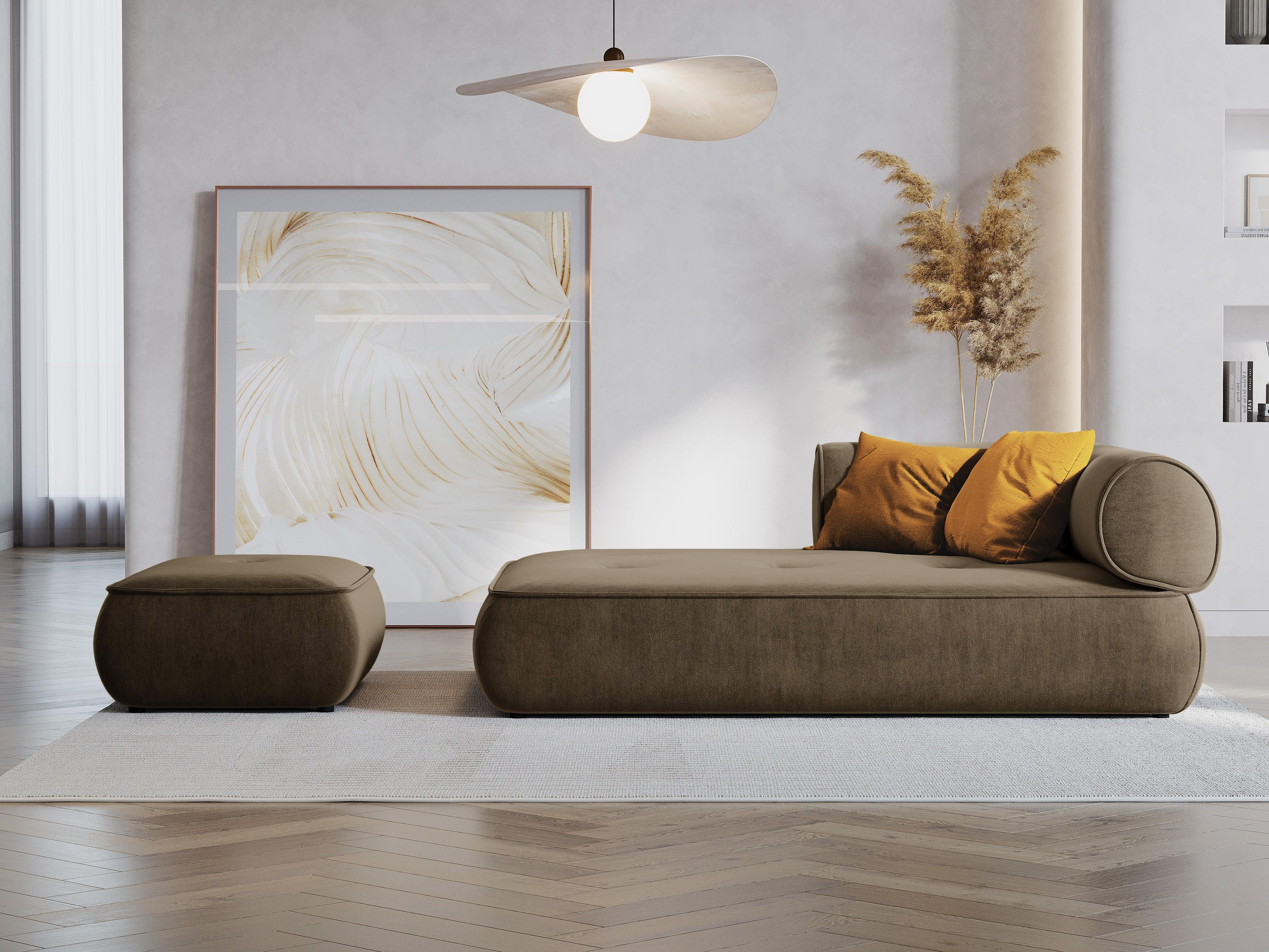 Szezlong w tkaninie szenilowej lewostronny LILY szarobrązowy Maison Heritage Eye on Design