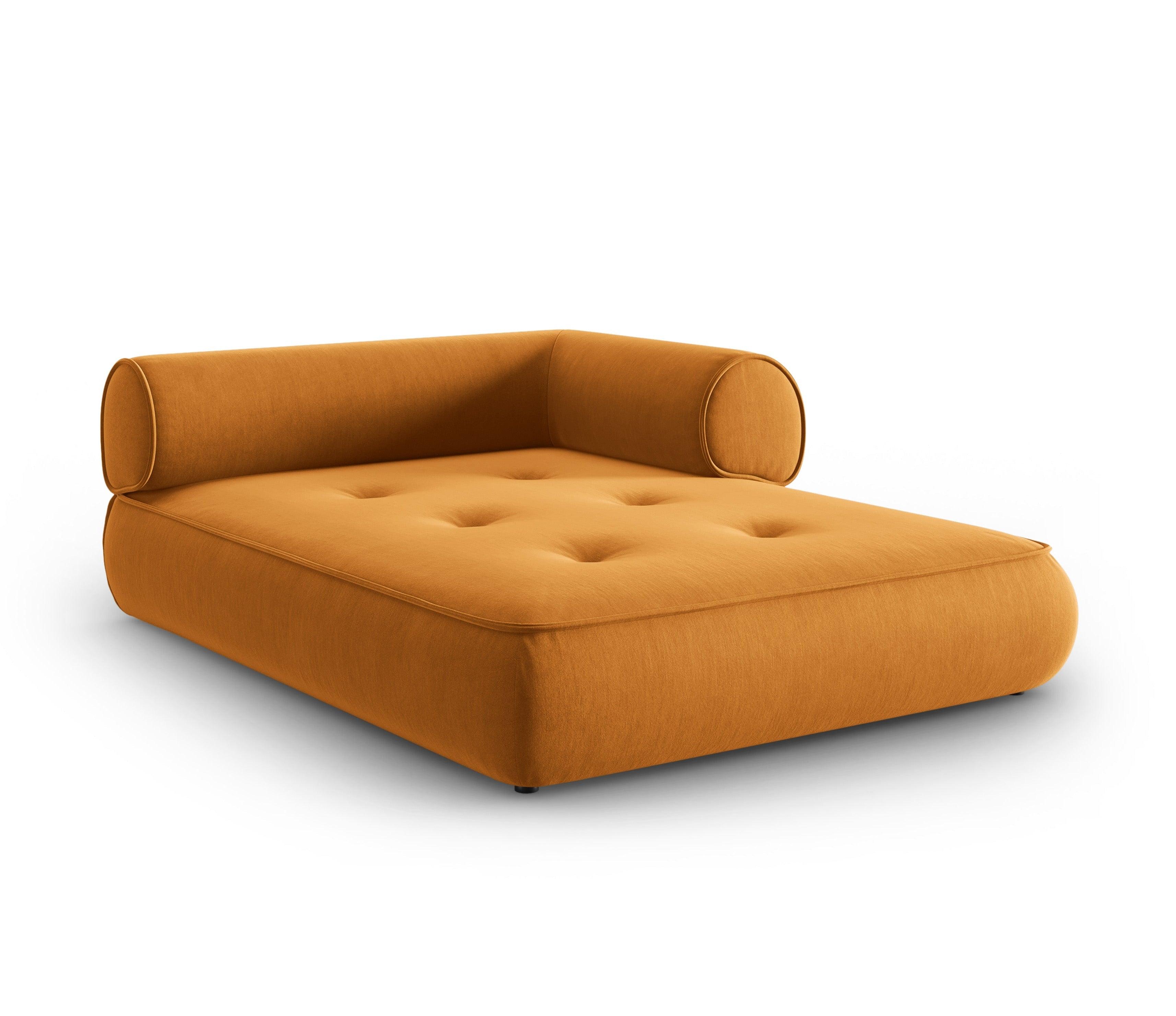 Szezlong w tkaninie szenilowej prawostronny LILY musztardowy Maison Heritage Eye on Design