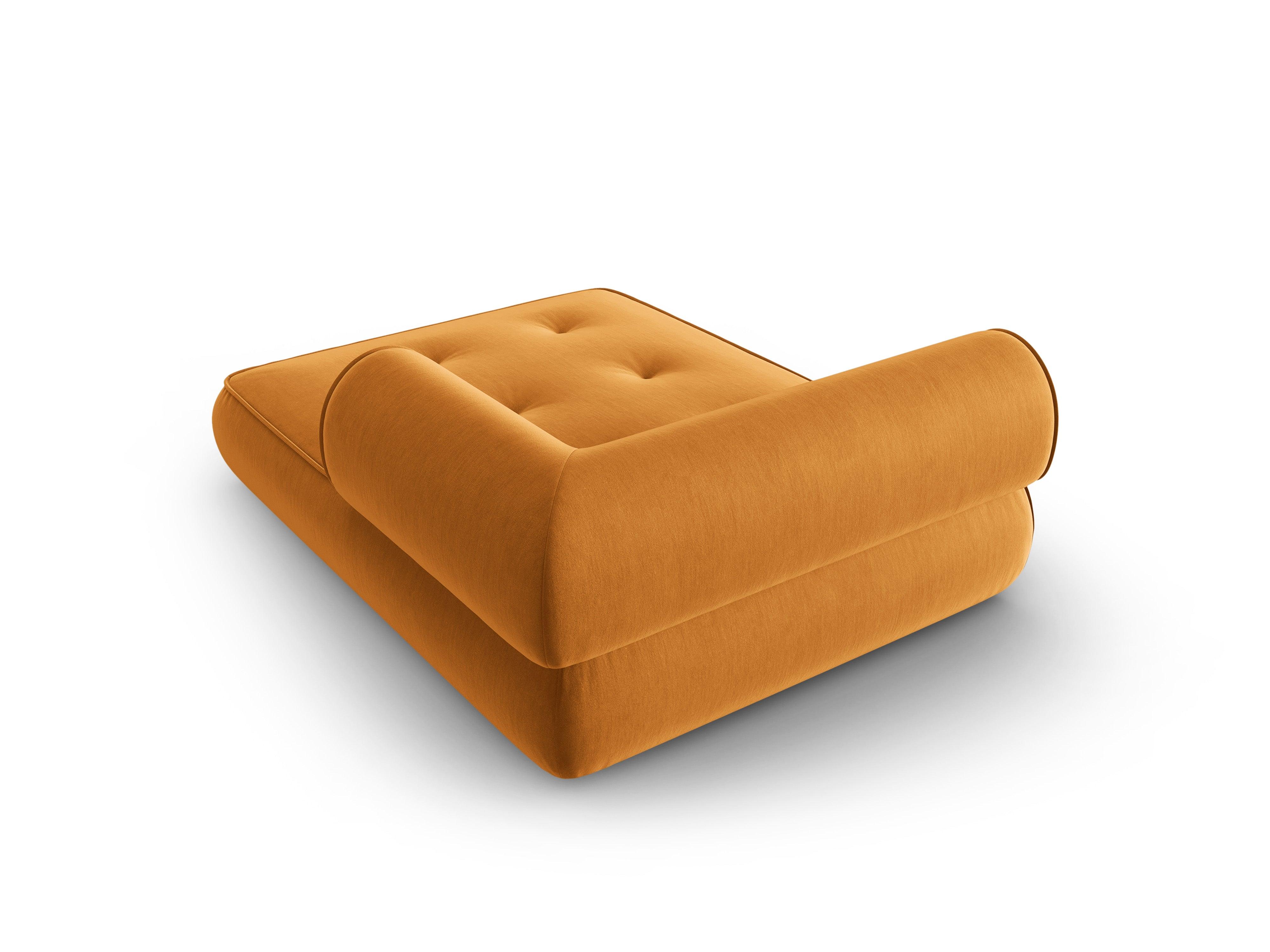 Szezlong w tkaninie szenilowej prawostronny LILY musztardowy Maison Heritage Eye on Design