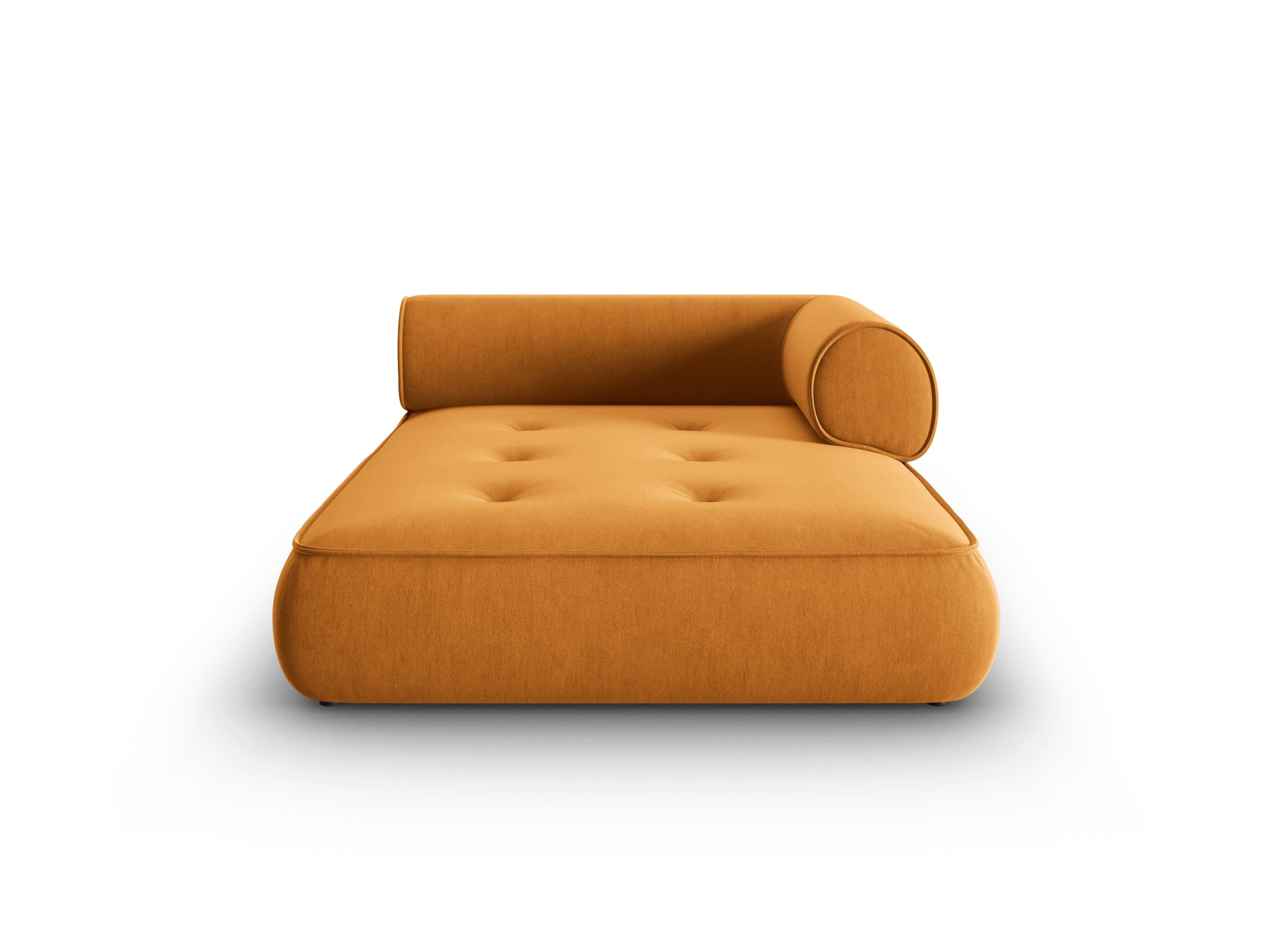 Szezlong w tkaninie szenilowej prawostronny LILY musztardowy Maison Heritage Eye on Design