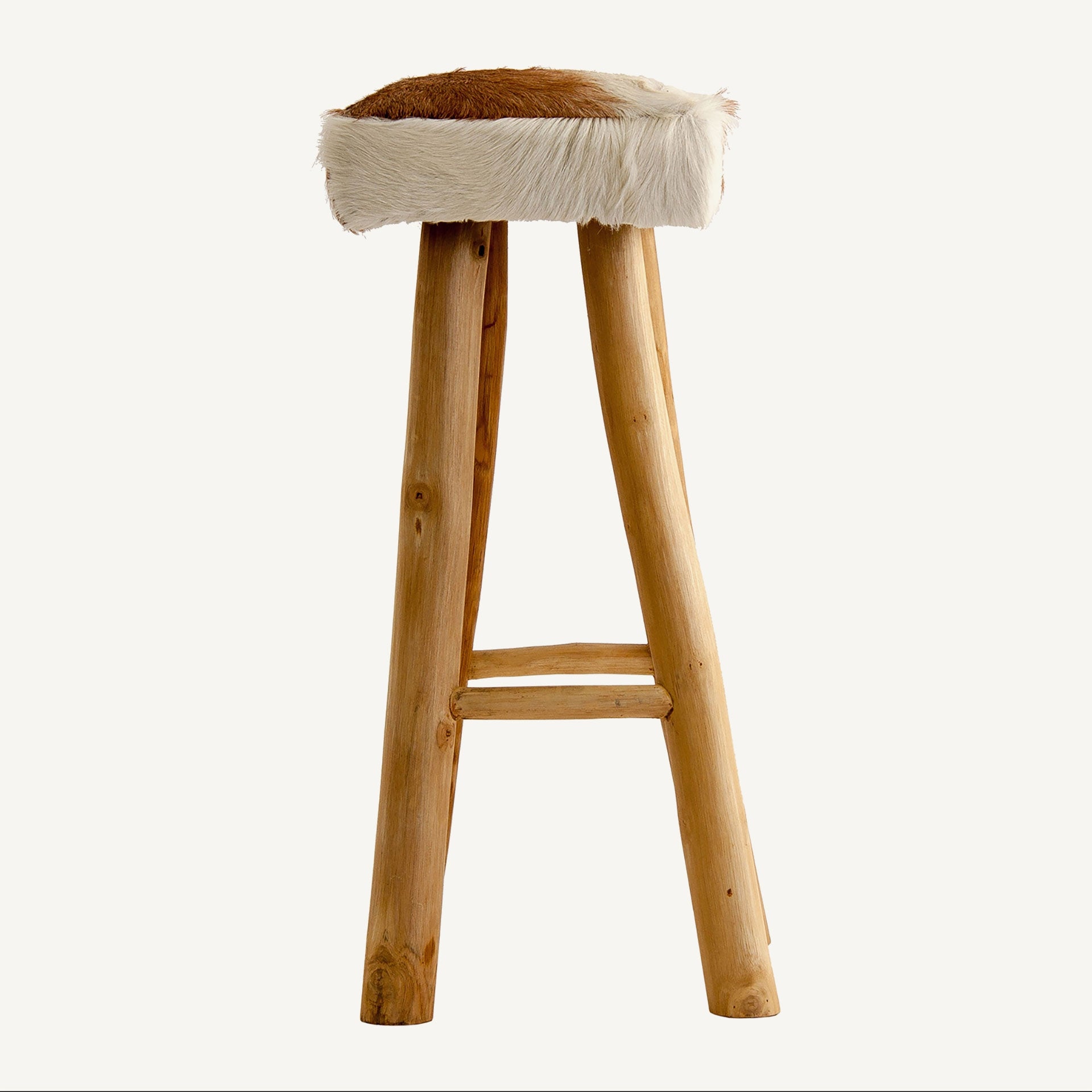 Barhocker DALLAS braun-weiße Leder mit Holzfuß
