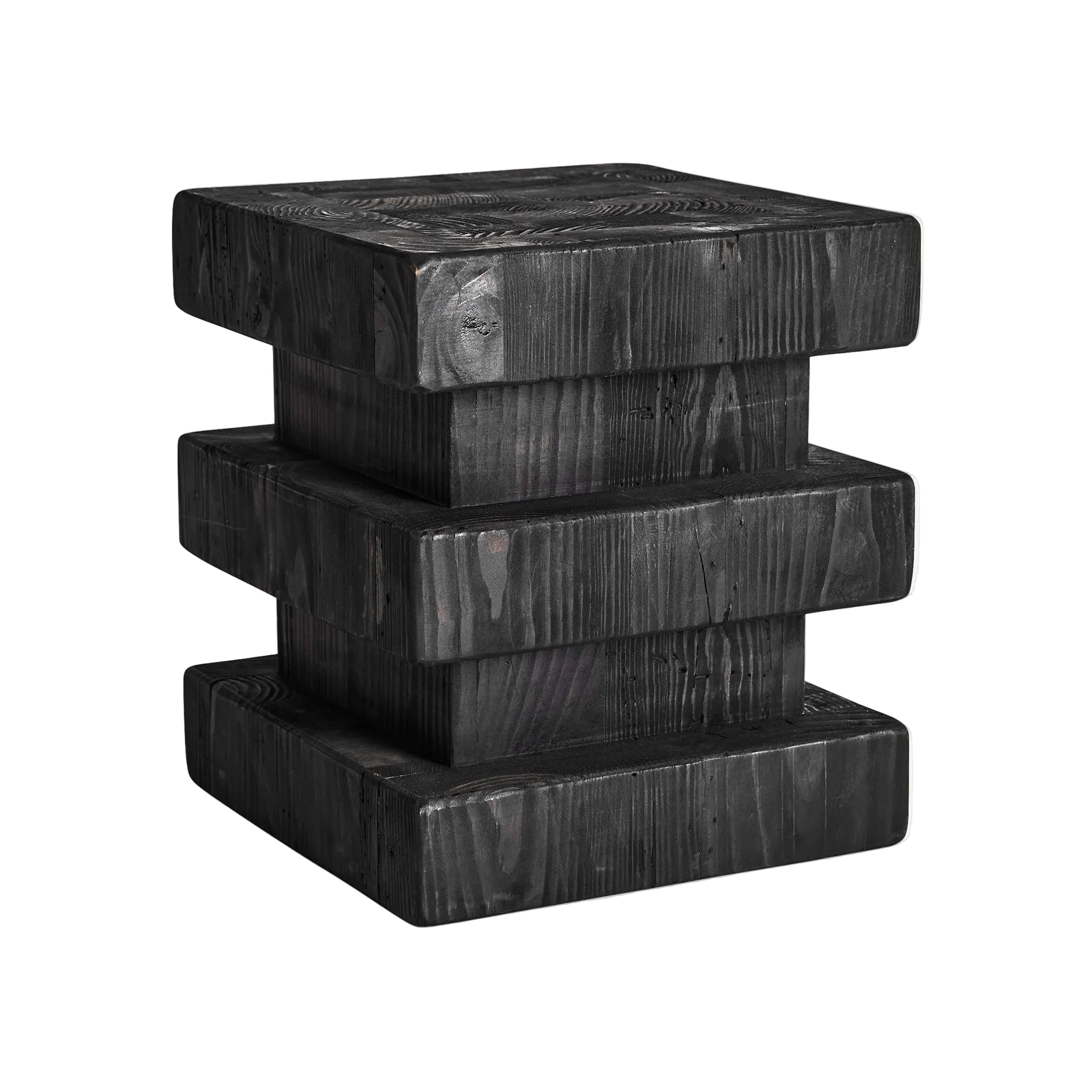 Hocker VIEVY aus recyceltem schwarzem Kiefernholz