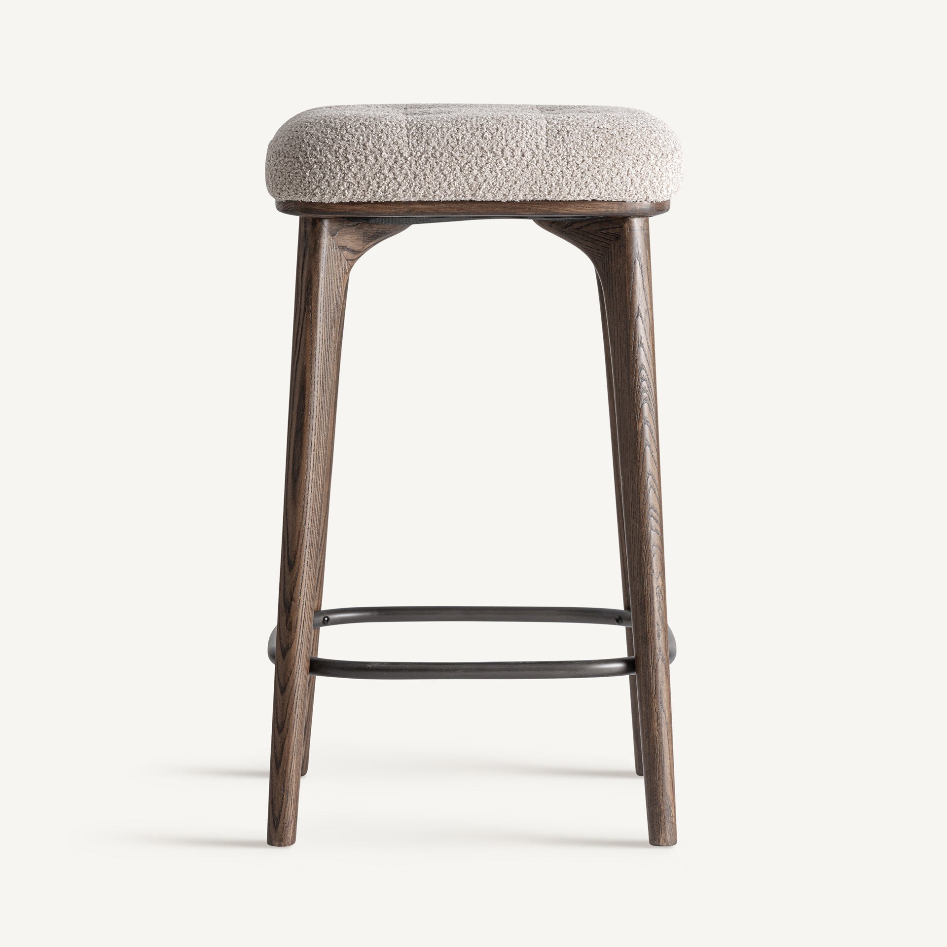 Hocker ZEMST beige met essenhouten basis