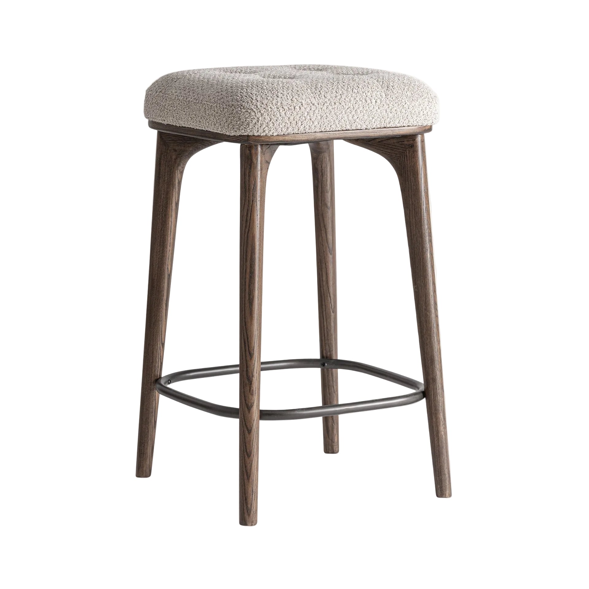 Hocker ZEMST beige met essenhouten basis