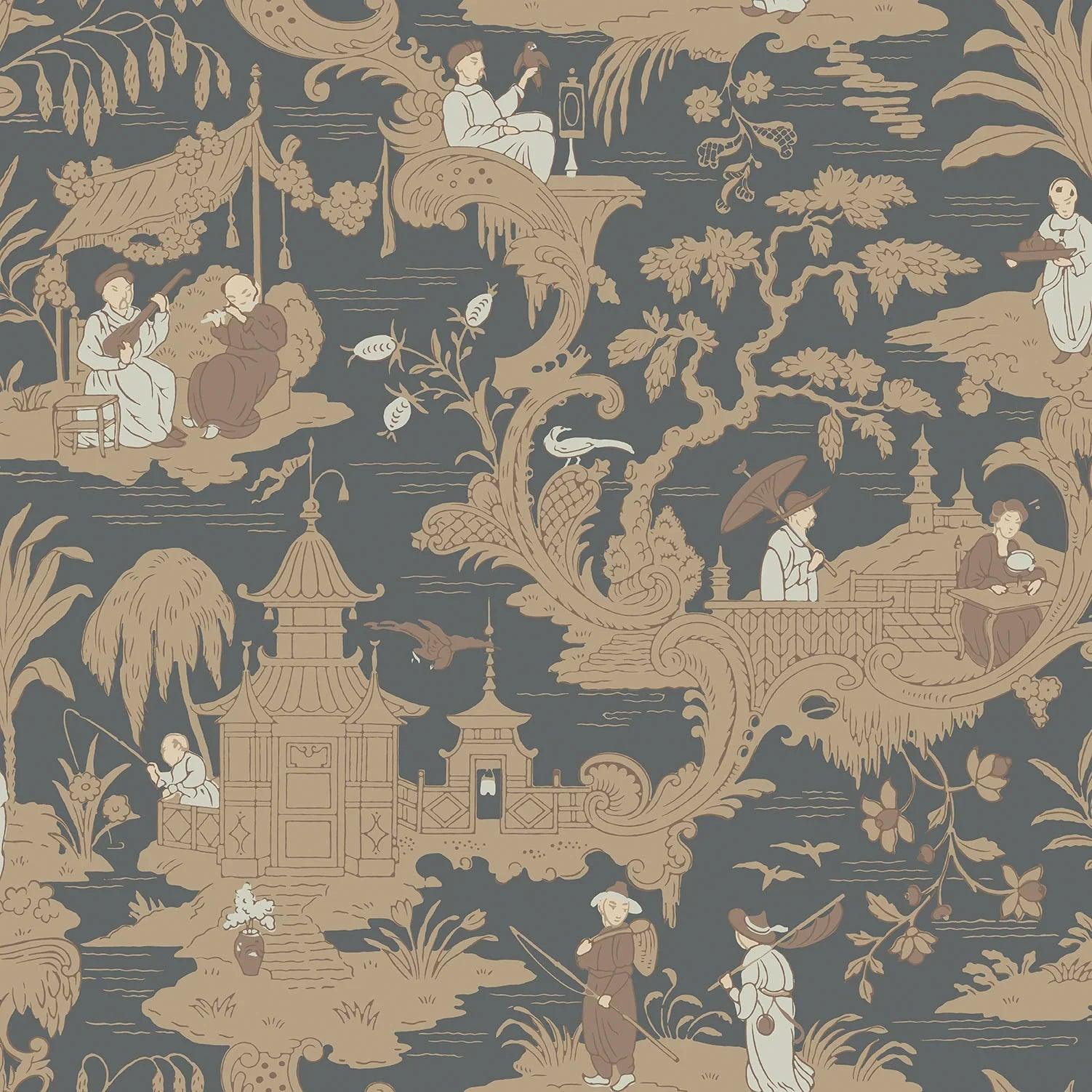 Tapeta z motywem orientalnym ARCHIVE ANTHOLOGY - Chinese Toile węgiel drzewny – Cole & Son