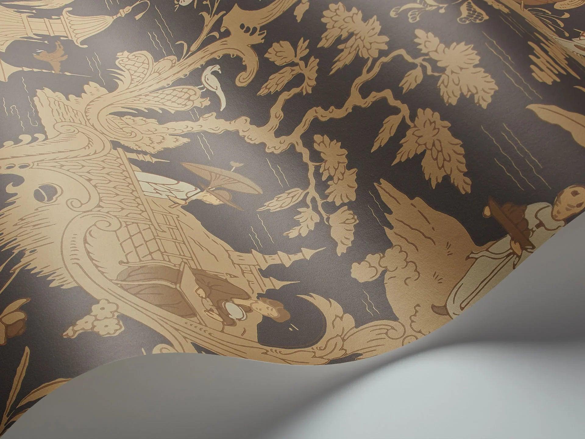 Tapeta z motywem orientalnym ARCHIVE ANTHOLOGY - Chinese Toile węgiel drzewny na ścianę
