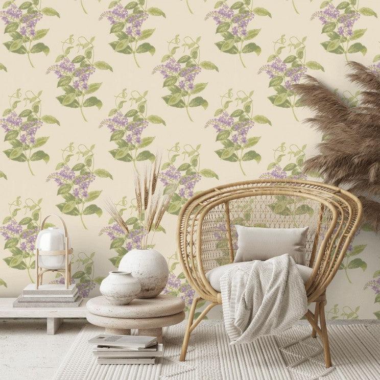 Behang met bloemenmotief ARCHIVE ANTHOLOGY - Madras Violet lila op wit