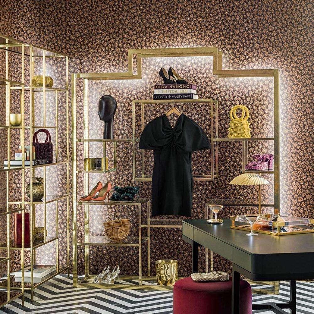 Wallpaper with abstract pattern ARDMORE JABULA - Savanna Shell gray and metallic gold