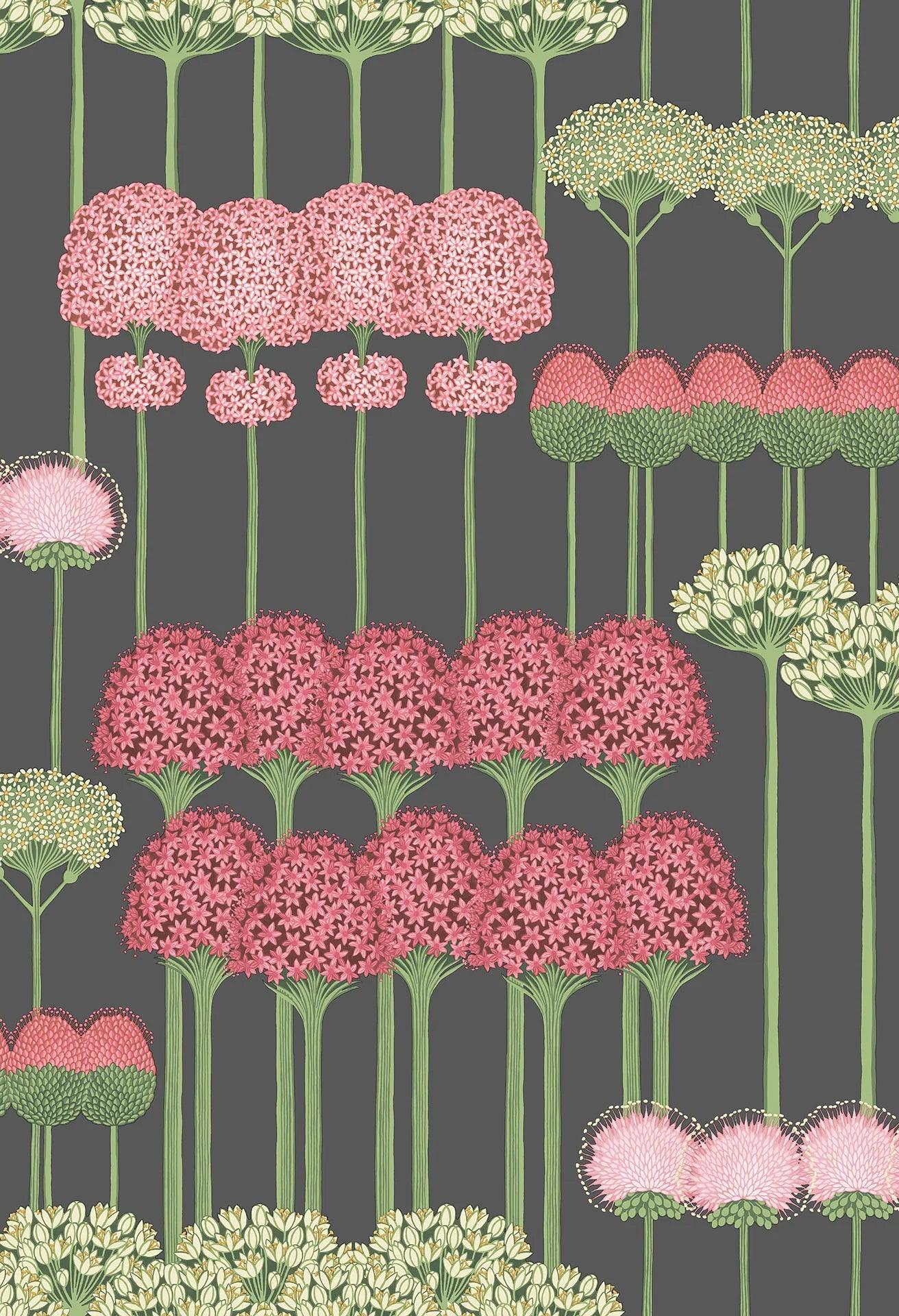 Tapete mit pflanzlichem Motiv Blumen BOTANICAL BOTANICA - Allium Rosa auf Schwarz