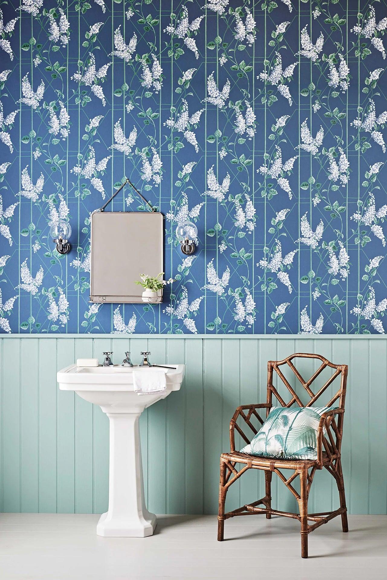 Behang met plantmotief bloemen BOTANISCH BOTANICA - Wisteria groen
