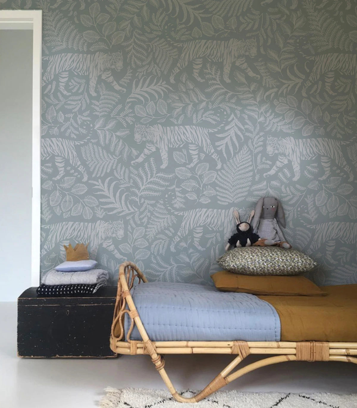 Vliesbehang met dierenmotief CAMOUFLAGED TIGER BLAUW