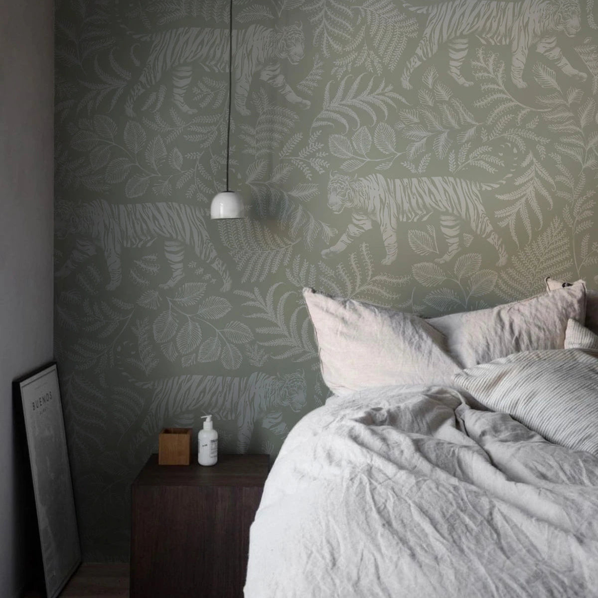 Wallpaper with Animal Motif CAMOUFLAGED TIGER LIGHT GREEN light green