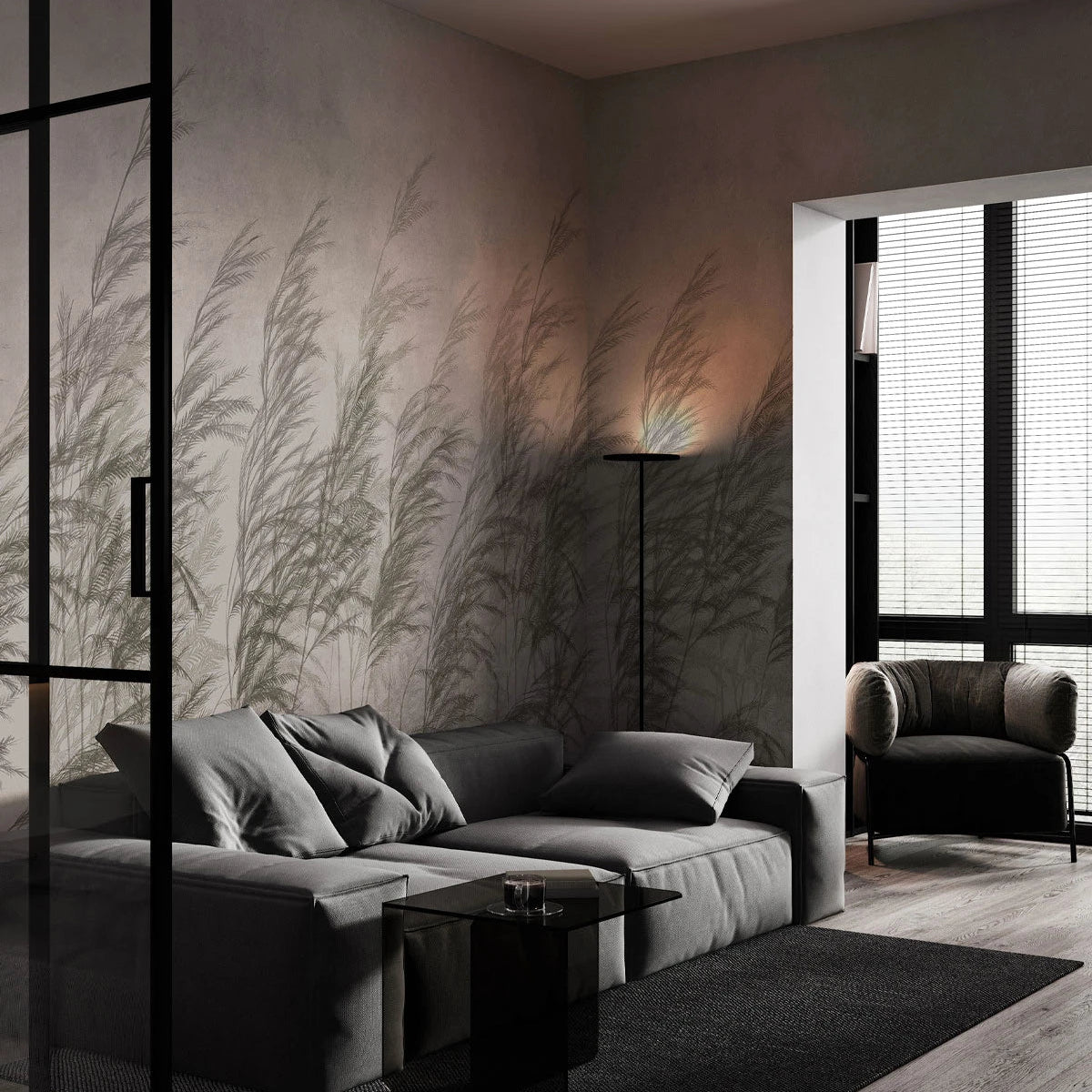 Vliesbehang met plantenpatroon CANE beige