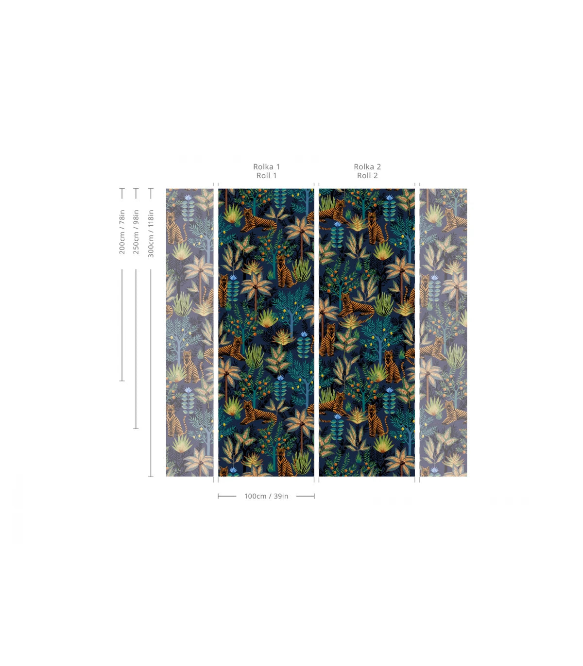 Behang met planten- en dierenmotief Gouden TIGERS donkerblauw met goud