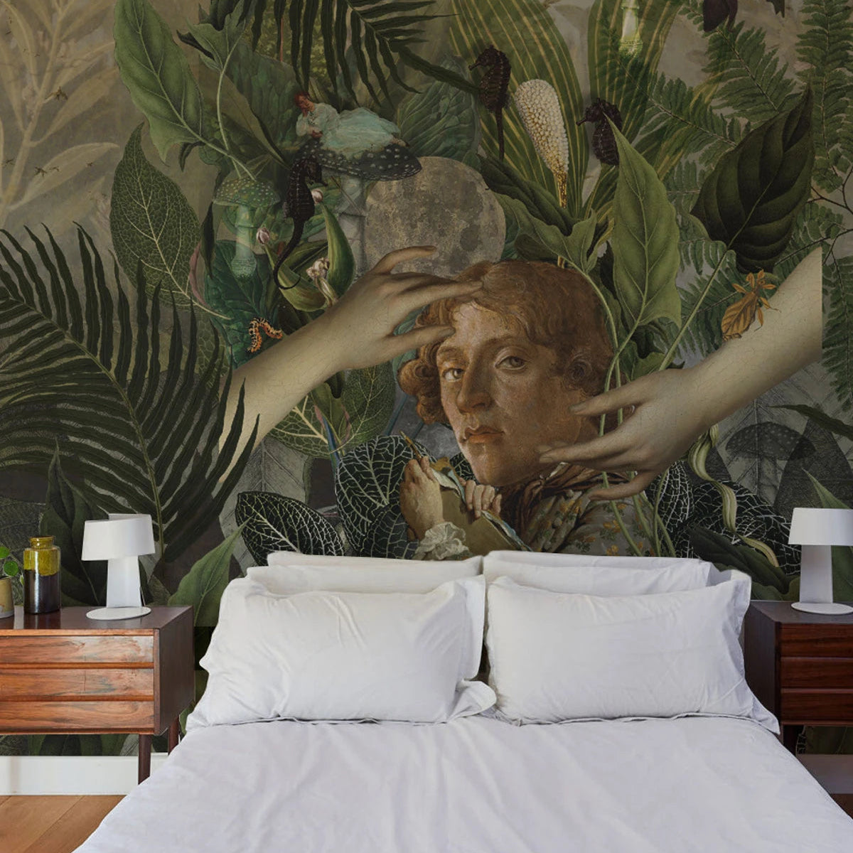 Tapete mit künstlerischem Pflanzenmotiv GREEN MAN grün