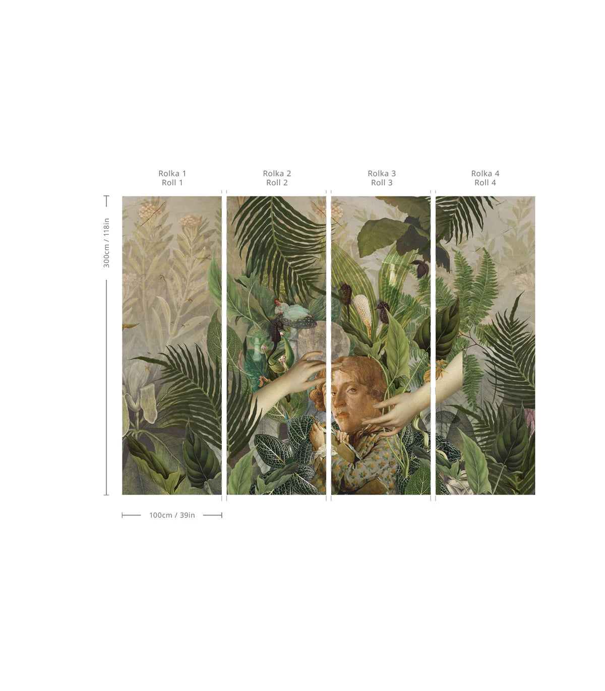 Tapete mit künstlerischem Pflanzenmotiv GREEN MAN grün