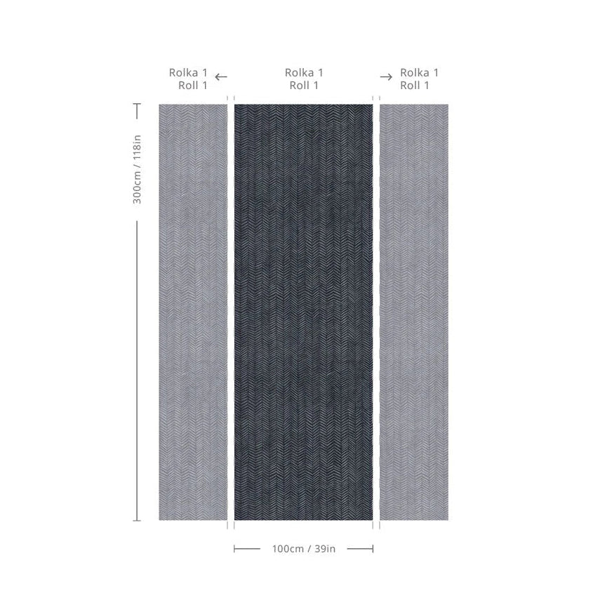 Vliesbehang met een patroon dat de visgraatstructuur imiteert, blauw