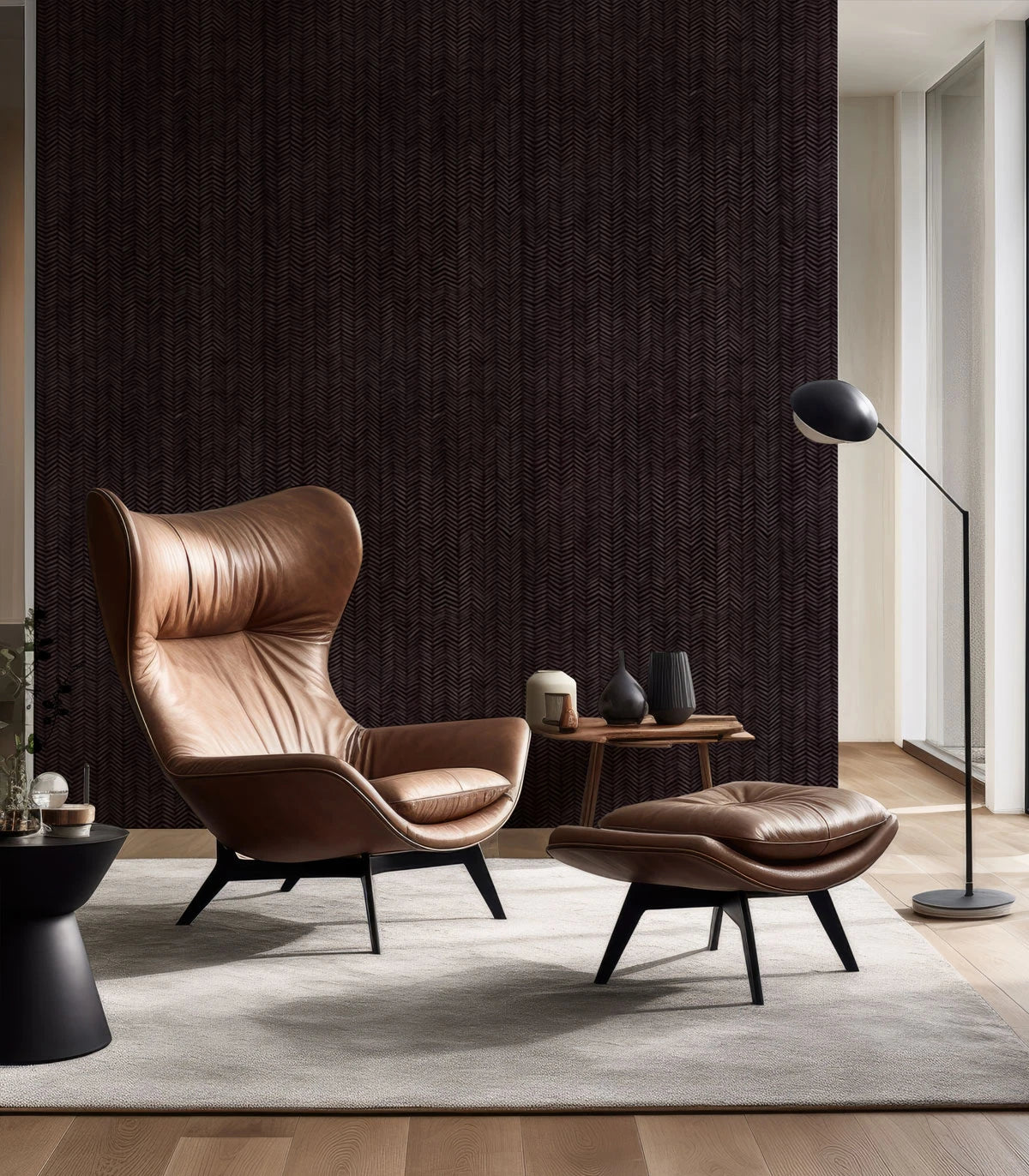 Tapete mit geometrischem Fischgrätmuster HERRINGBONE BURGUNDY burgunderrot