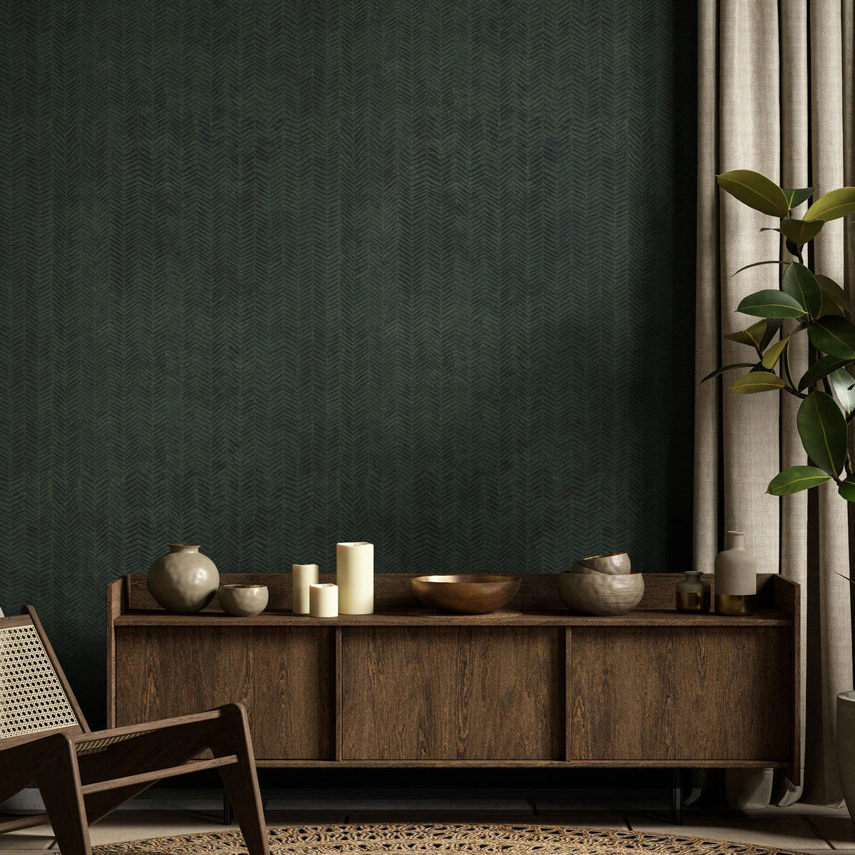 Tapete mit geometrischem Fischgrätmuster HERRINGBONE GREEN grün