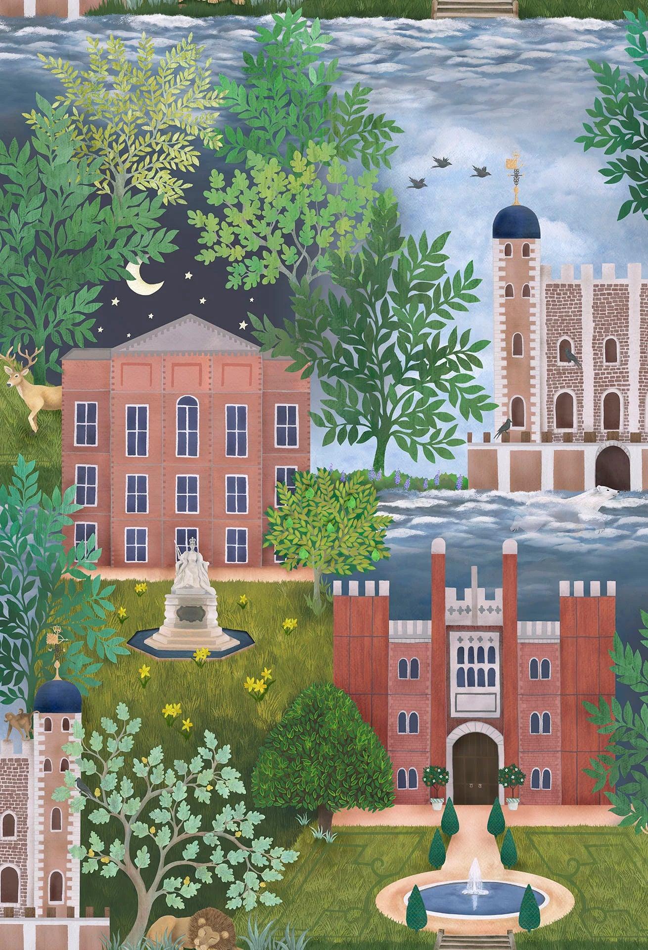 Behang met architectonisch landschap van gebouwen HRP GREAT MASTERS - Paleisverhalen groen