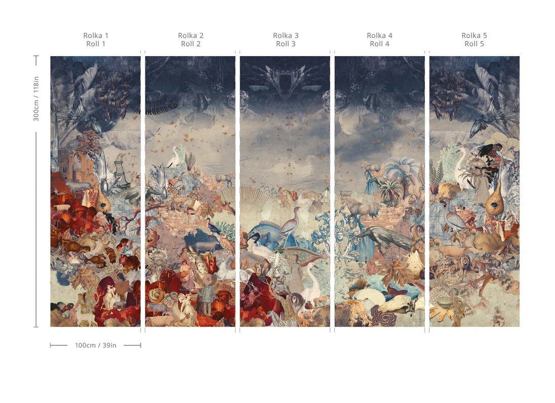 Vliesbehang met dierenmotief KONINKRIJK VAN ALLE WEZEN blauw