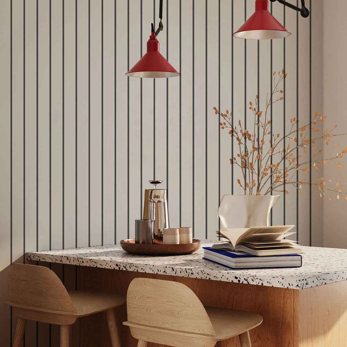 Vliesbehang met strepen MINIMAL STRIPE beige met grafiet