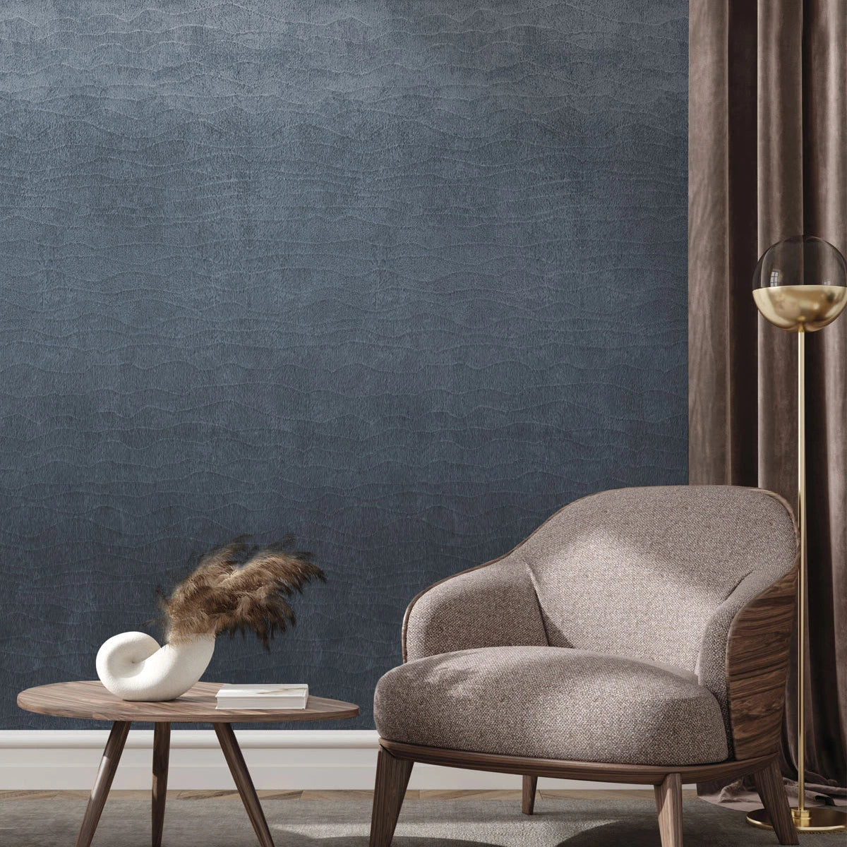 Tapete mit abstraktem Wellenmuster ORGANIC BLUE blau