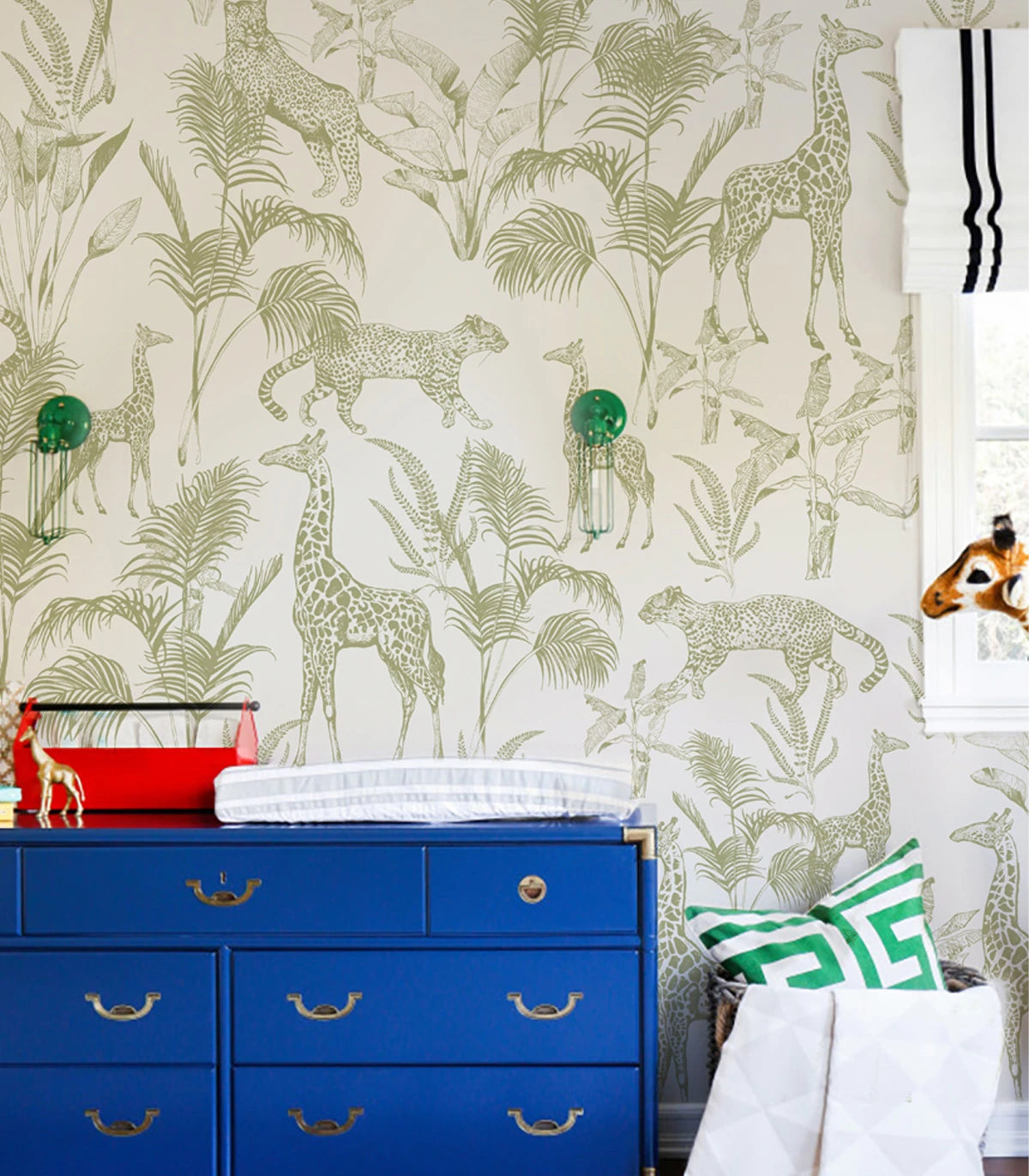 Beige behang met dierenmotief SAFARI GREEN met groen