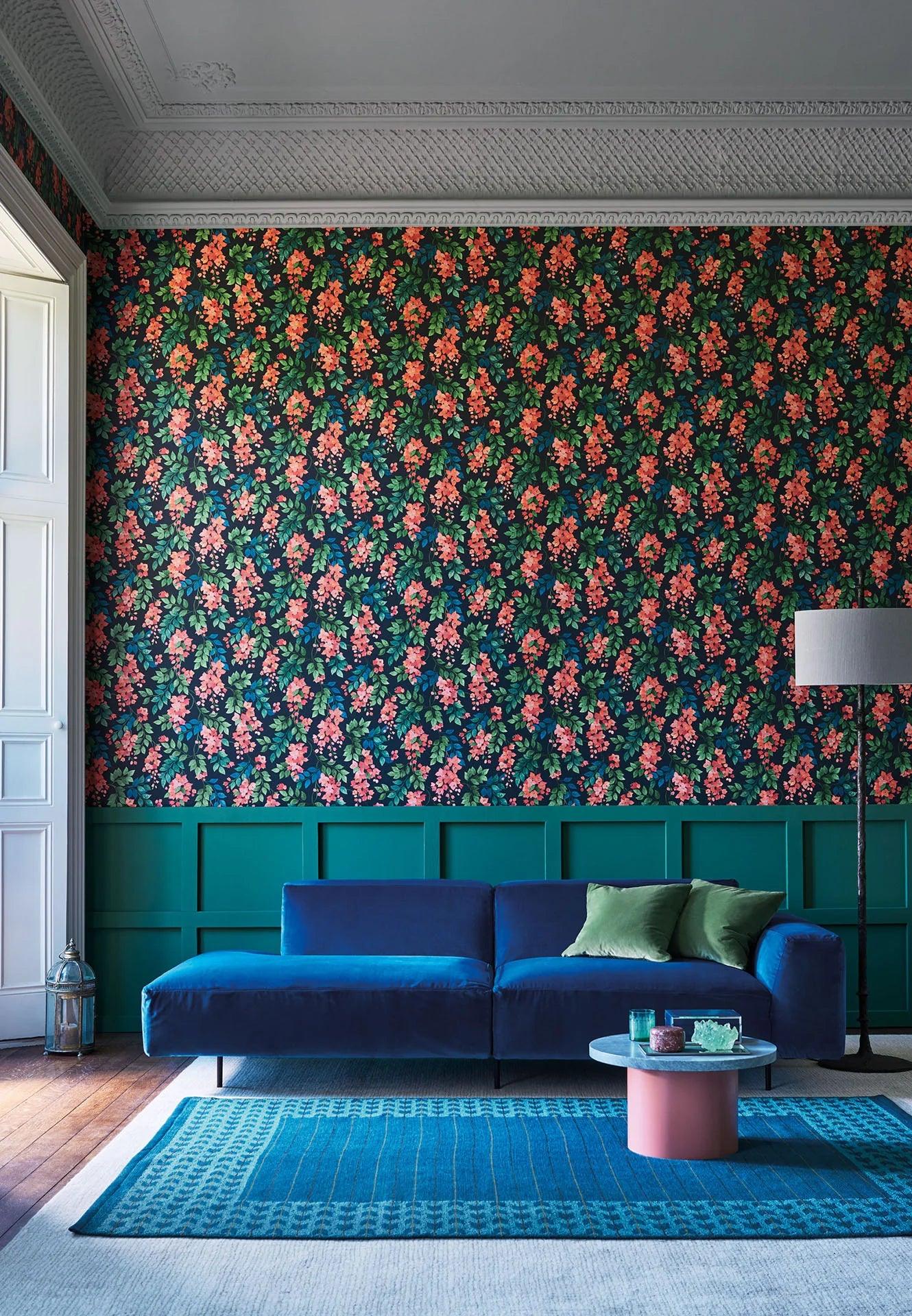 Tapeta SEVILLE - Bougainvillea czerwony na czerni Cole & Son Eye on Design