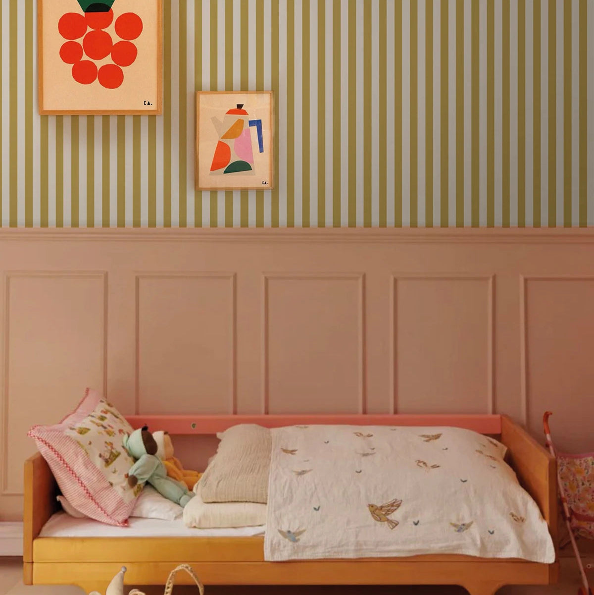 Tapete mit geometrischem Streifenmuster STRIPE MEADOW SENF senfgelb mit Grau