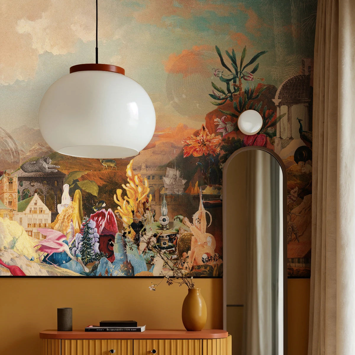 Vliesbehang DE SURREALISTISCHE VALLEI groen met blauw