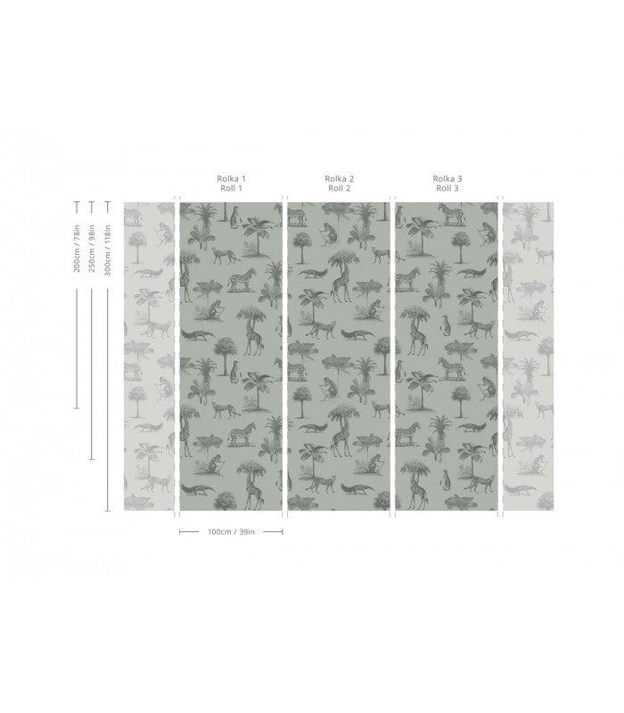 Tapeta VINTAGE ANIMALS jasny miętowy Wallcolors Eye on Design