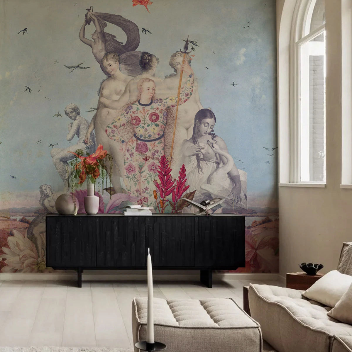 Tapete mit künstlerischer Landschaft FRAUEN TAG blau