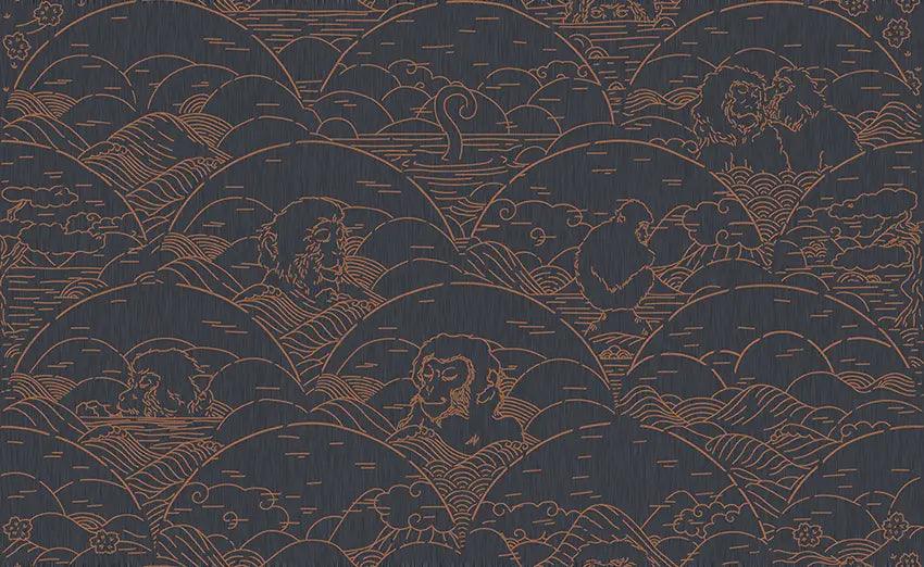 Tapeta z dżinsu INDIGO MACAQUE - COPPER Arte Eye on Design