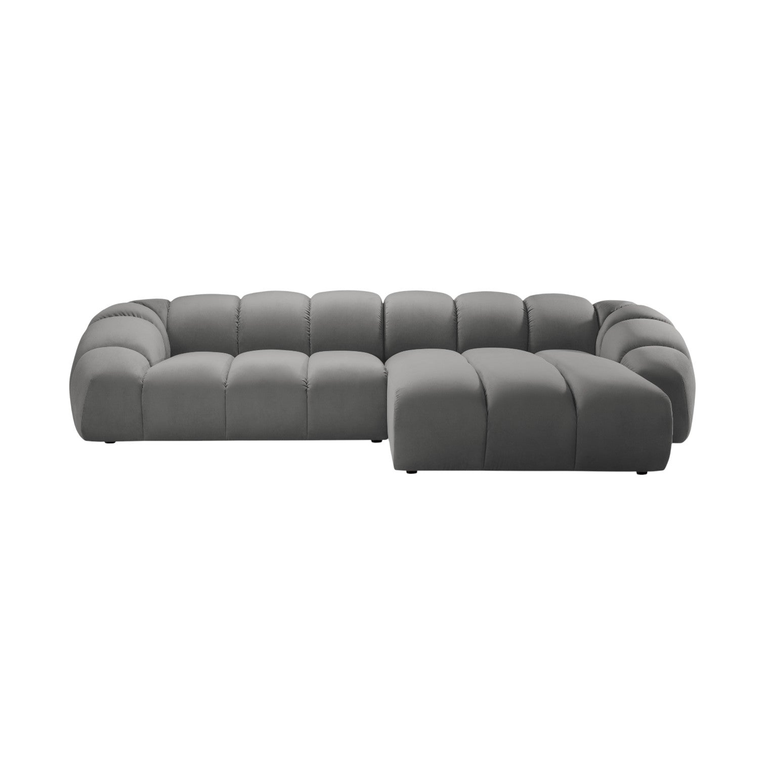 Gray velvet corner sofa for 4 people right-facing DIANA