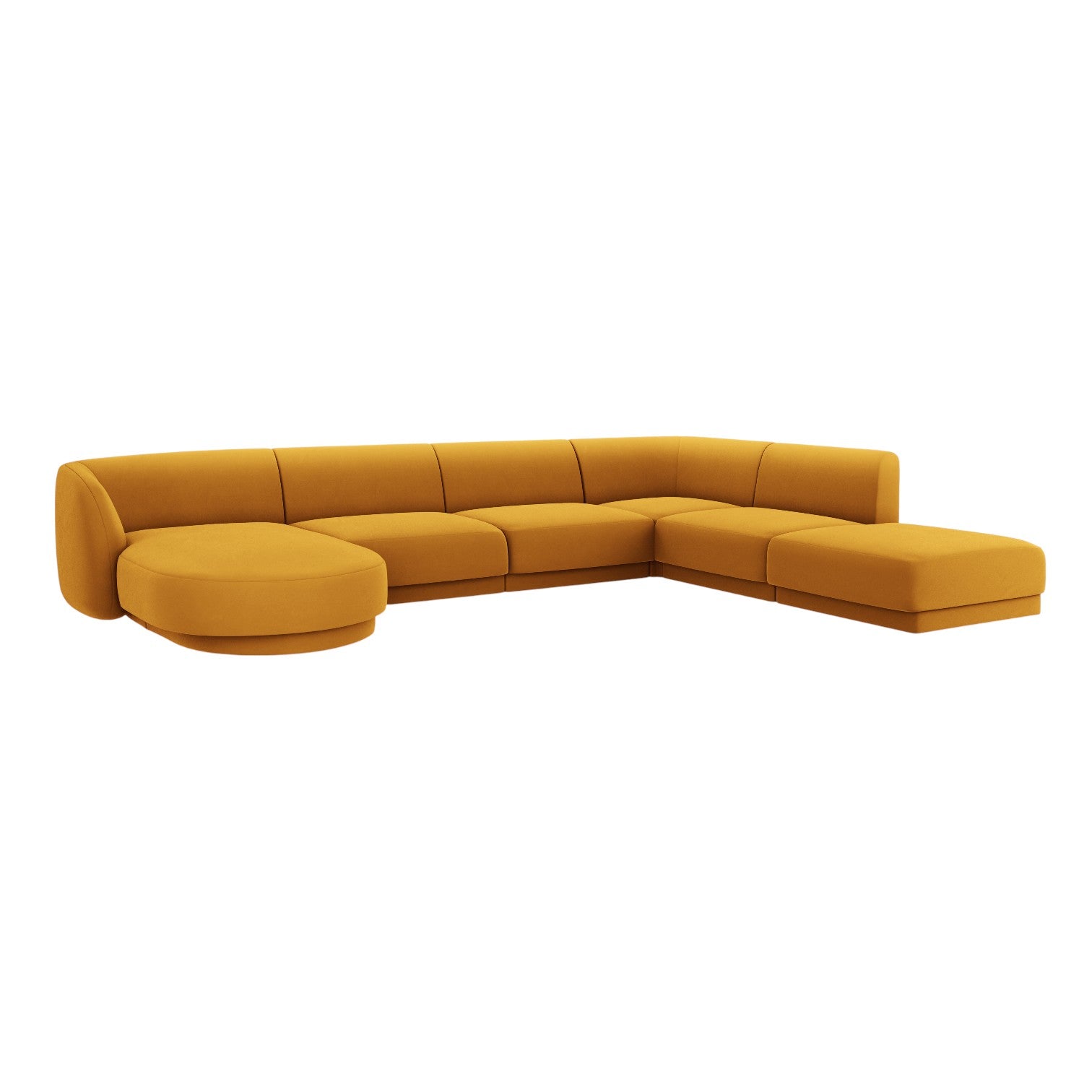 Velvet corner sofa for 6 people in right-facing U shape MILEY yellow