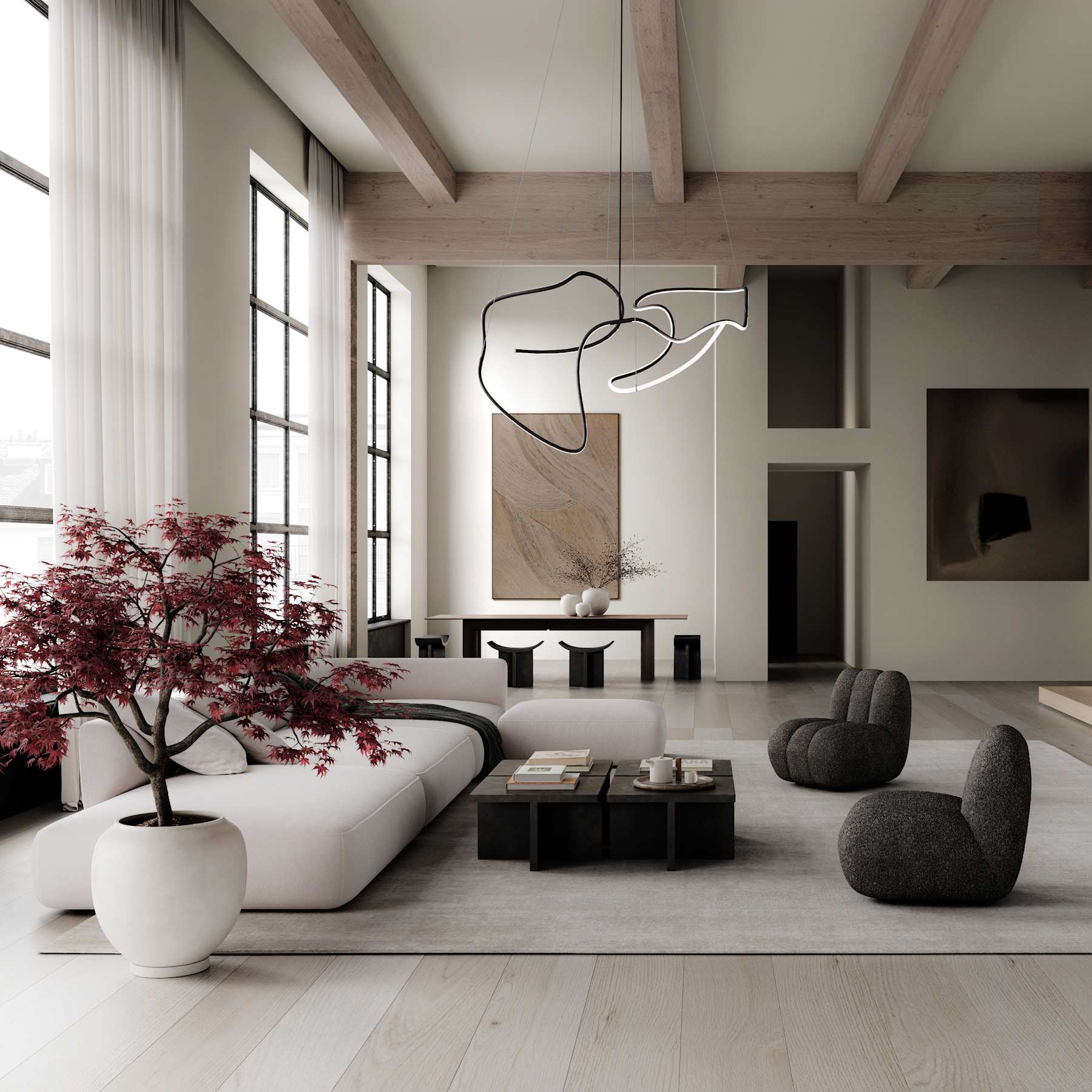 Fauteuil TOE grijs-bruin bouclé