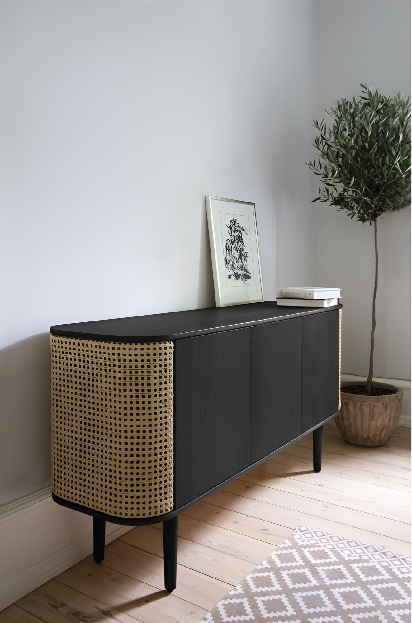 Kommode TREASURES grün mit schwarzem Eichenholz