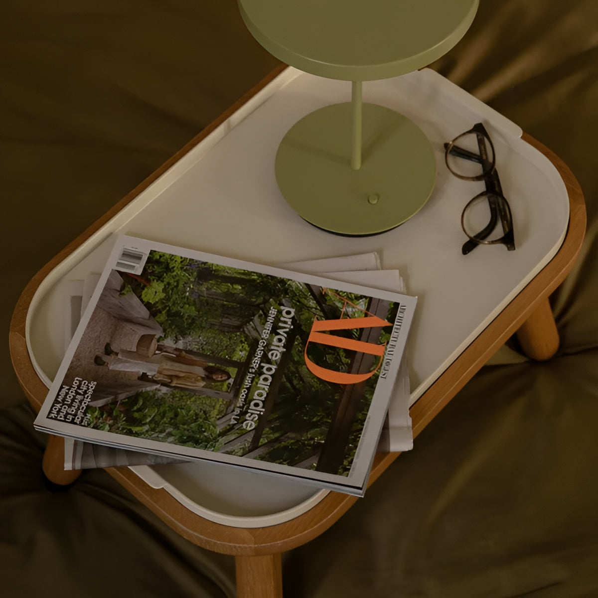 Koffietafel PAFF parelwit met eiken basis