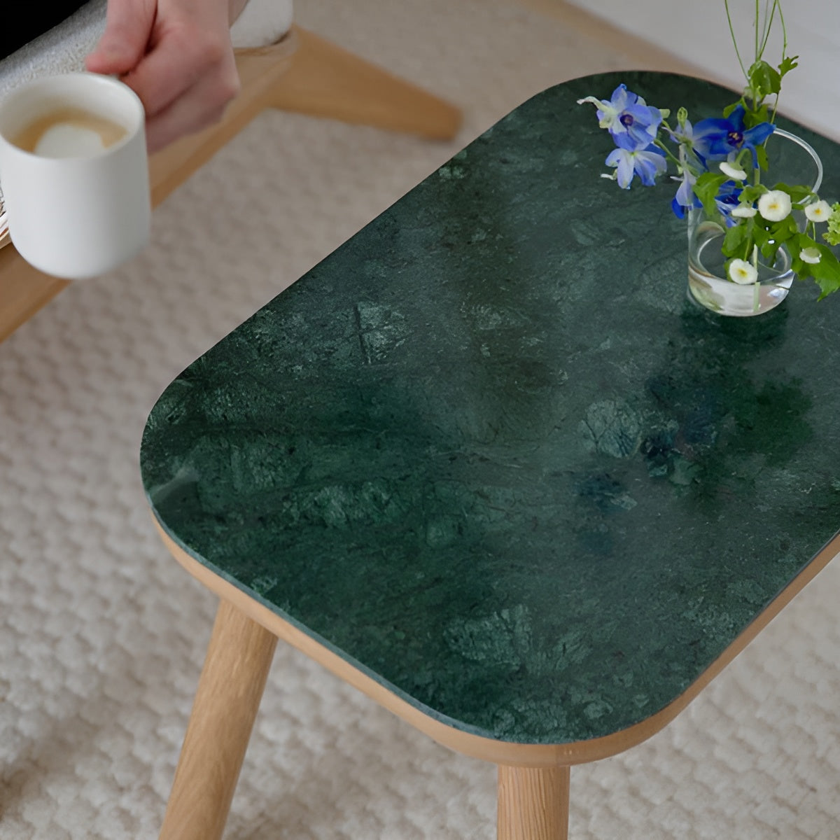 PAFF coffee table green marble with oak base