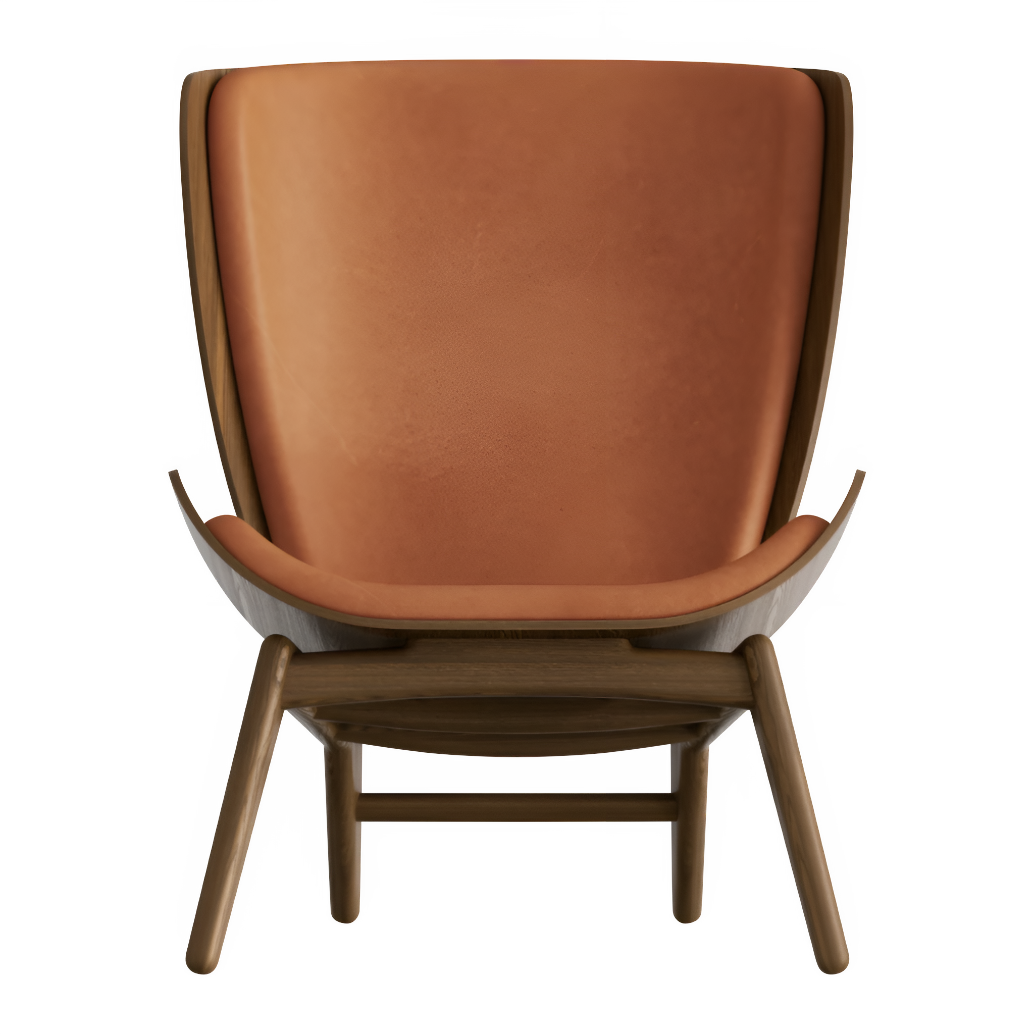 Fauteuil READER van cognackleurig leer met een donkere eiken basis