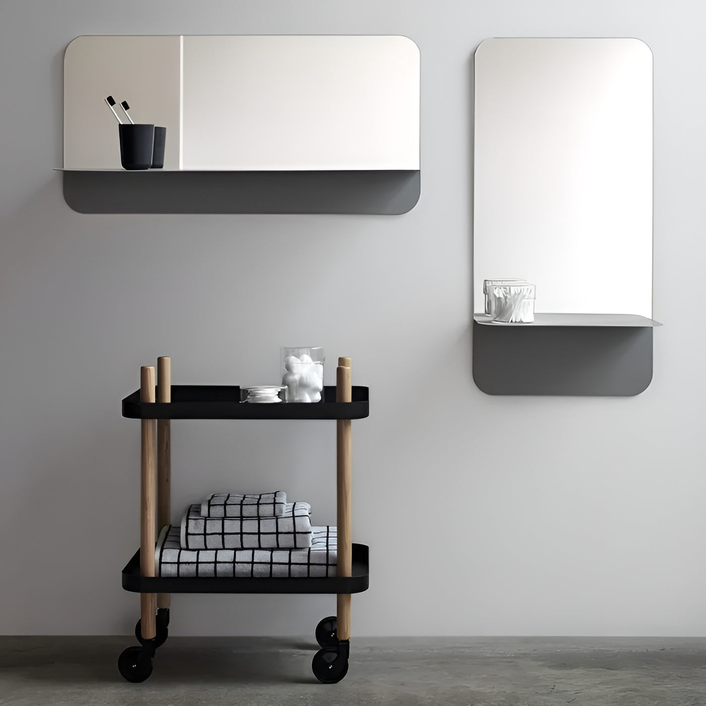 Lustro met plank HORIZON HORIZONTAAL zilver